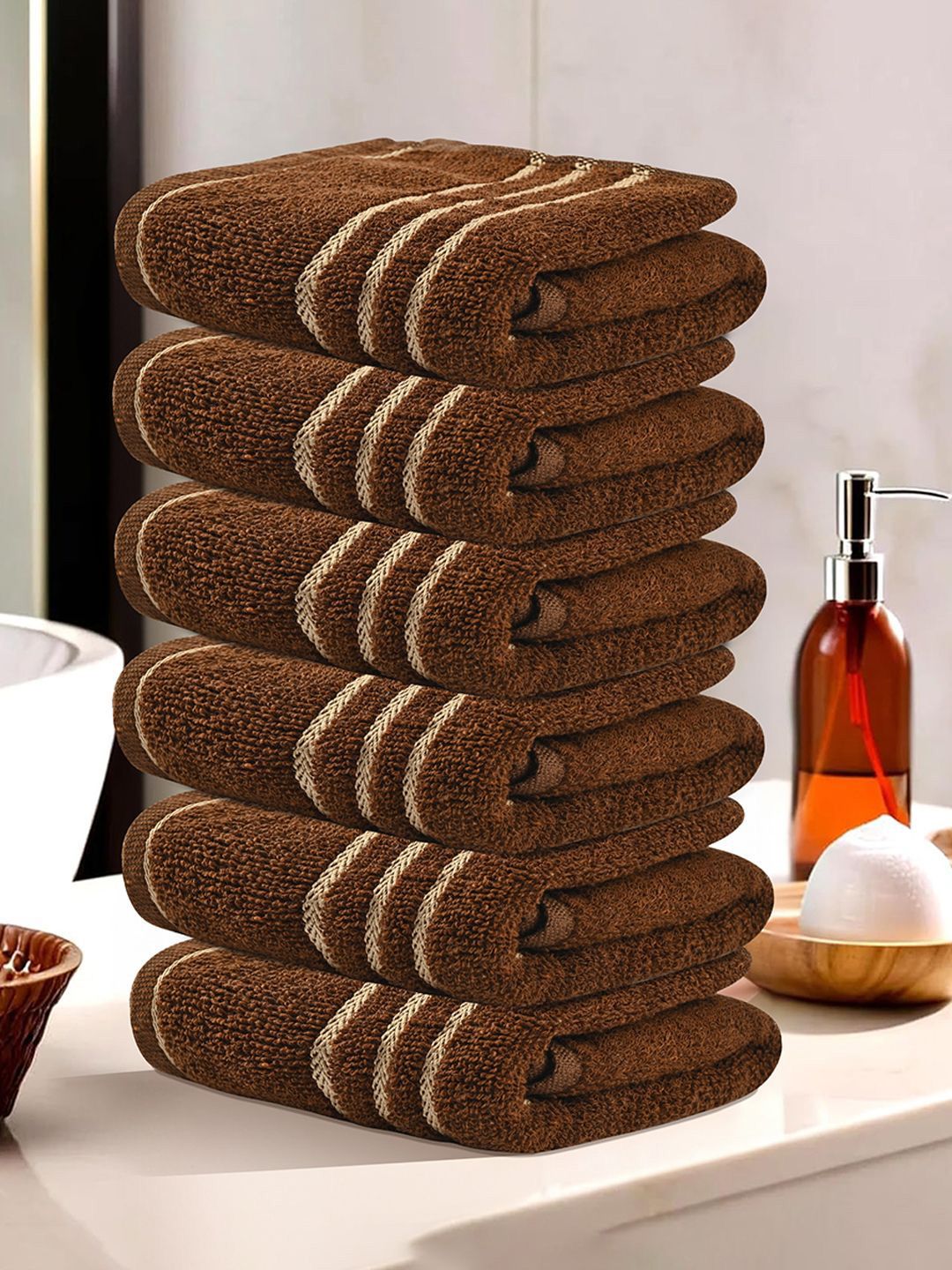 Kuber Industries Brown & Beige 6 Pieces Striped Cotton 450 GSM Bath Towel