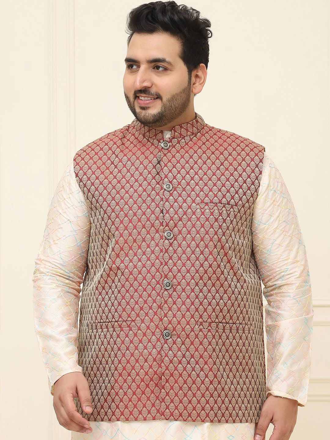 SOJANYA PLUS Men Printed Nehru Plus Size Jacket