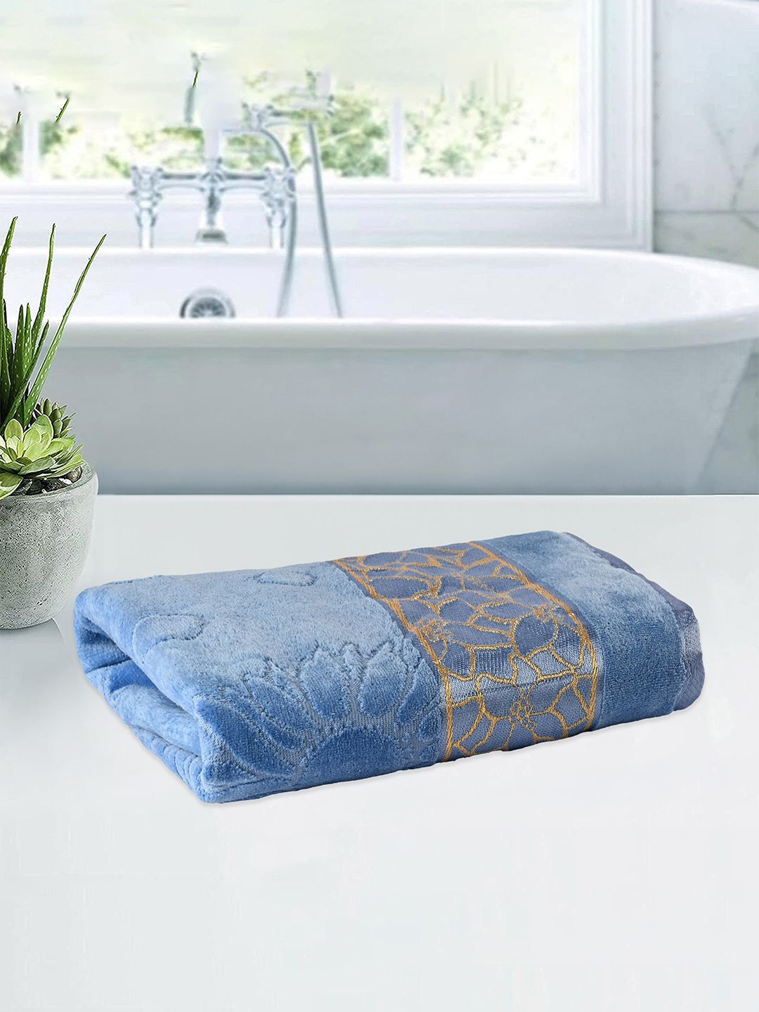 Kuber Industries Blue & Beige Printed Cotton 450 GSM Bath Towel