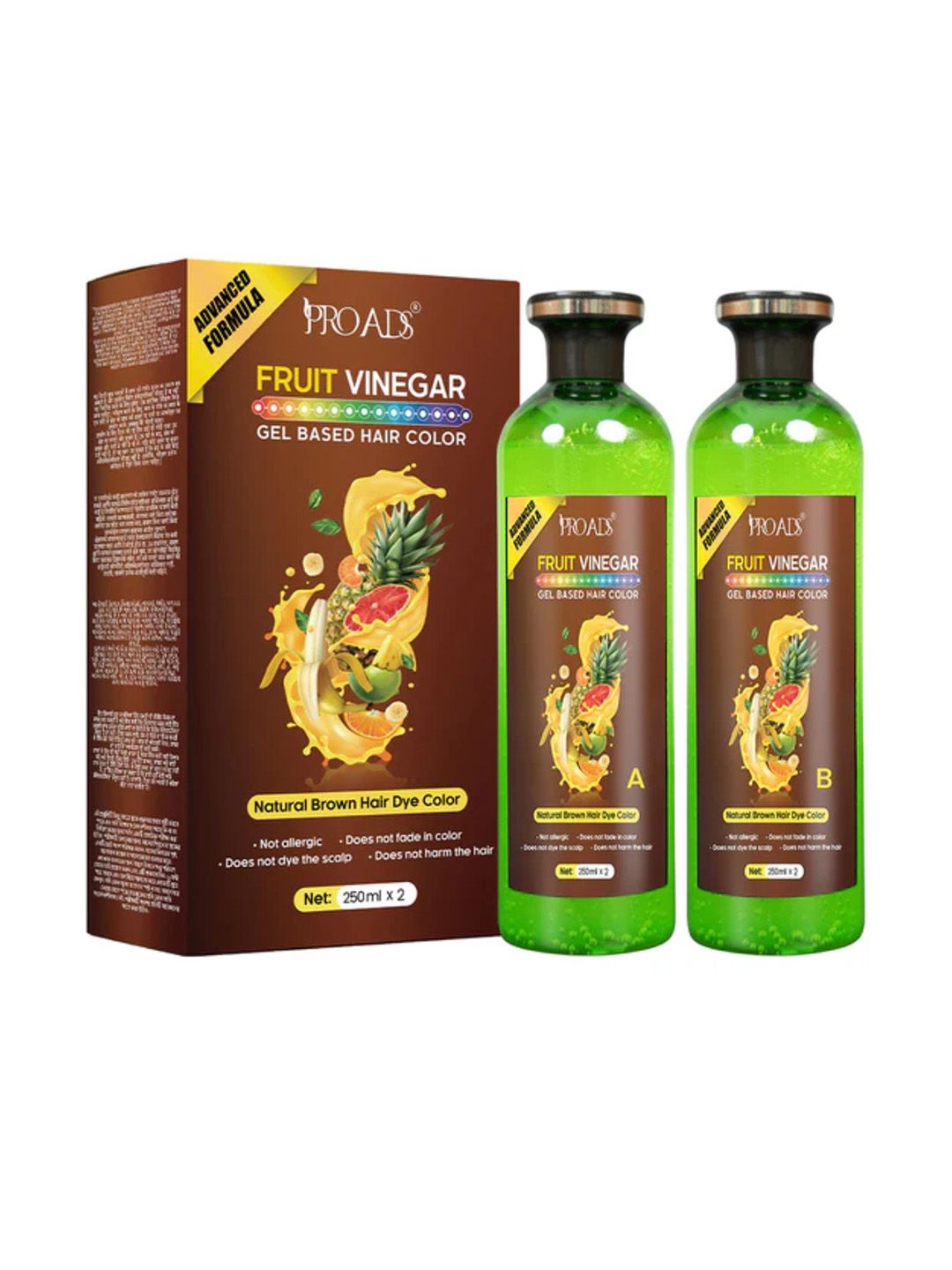 PROADS Set Of 2 Fruit Vinegar Gel Based Hair Color- 250ml Each - Brown