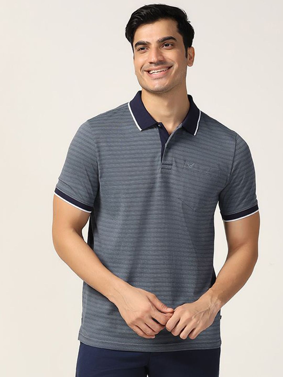 Blackberrys Men Striped Polo Collar Cotton Slim Fit T-shirt