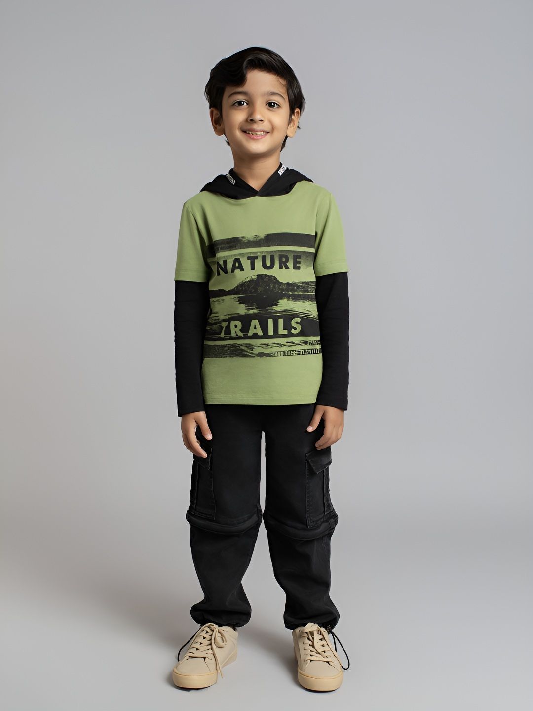 Ed-a-Mamma Boys Bio Finish Graphic Printed Hood Cotton T-shirt