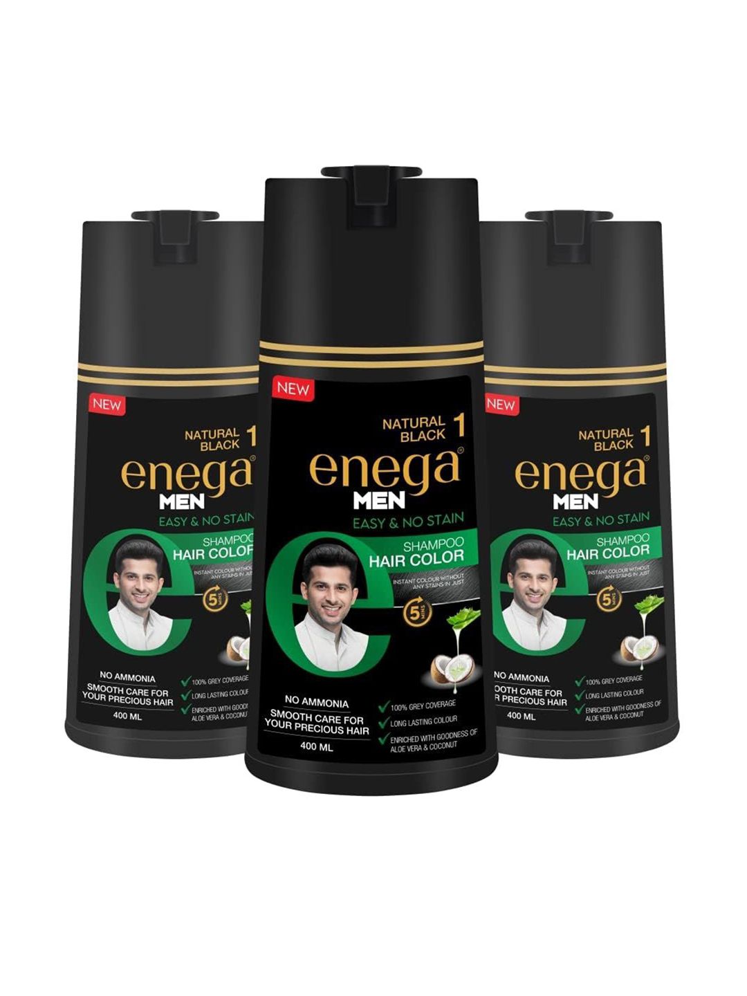 Enega Set Of 3 Long Lasting Permanent Shampoo Hair Colour - 400ml - Natural Black