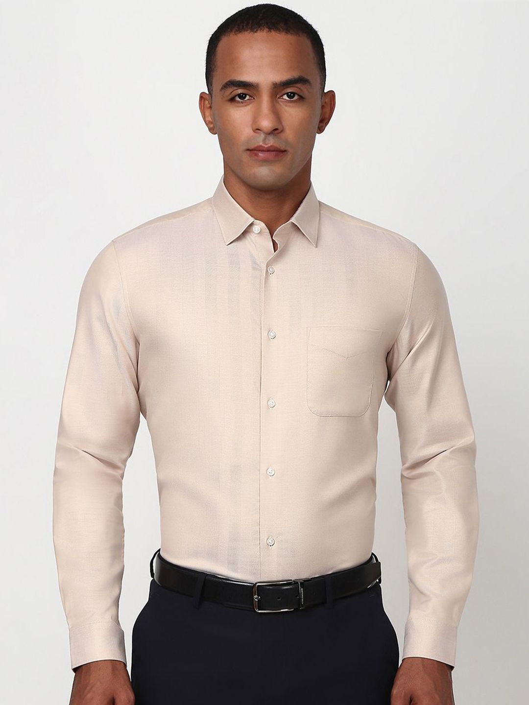 Peter England Elite Men Spread Collar Textured Printed Cotton Slim Fit Formal Shirt