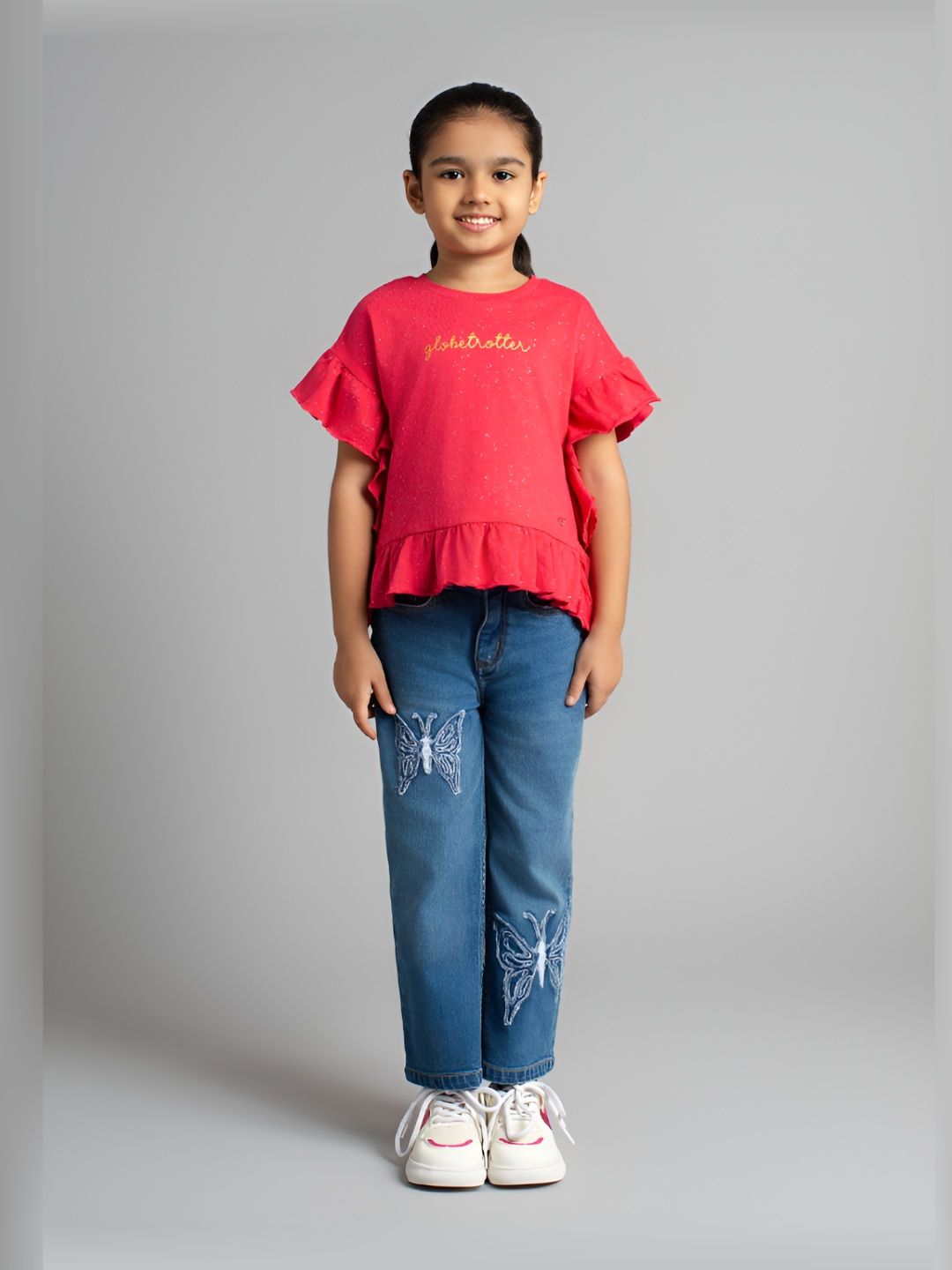 Ed-a-Mamma Girls Cotton Typography Printed Bio Finish Pockets T-shirt