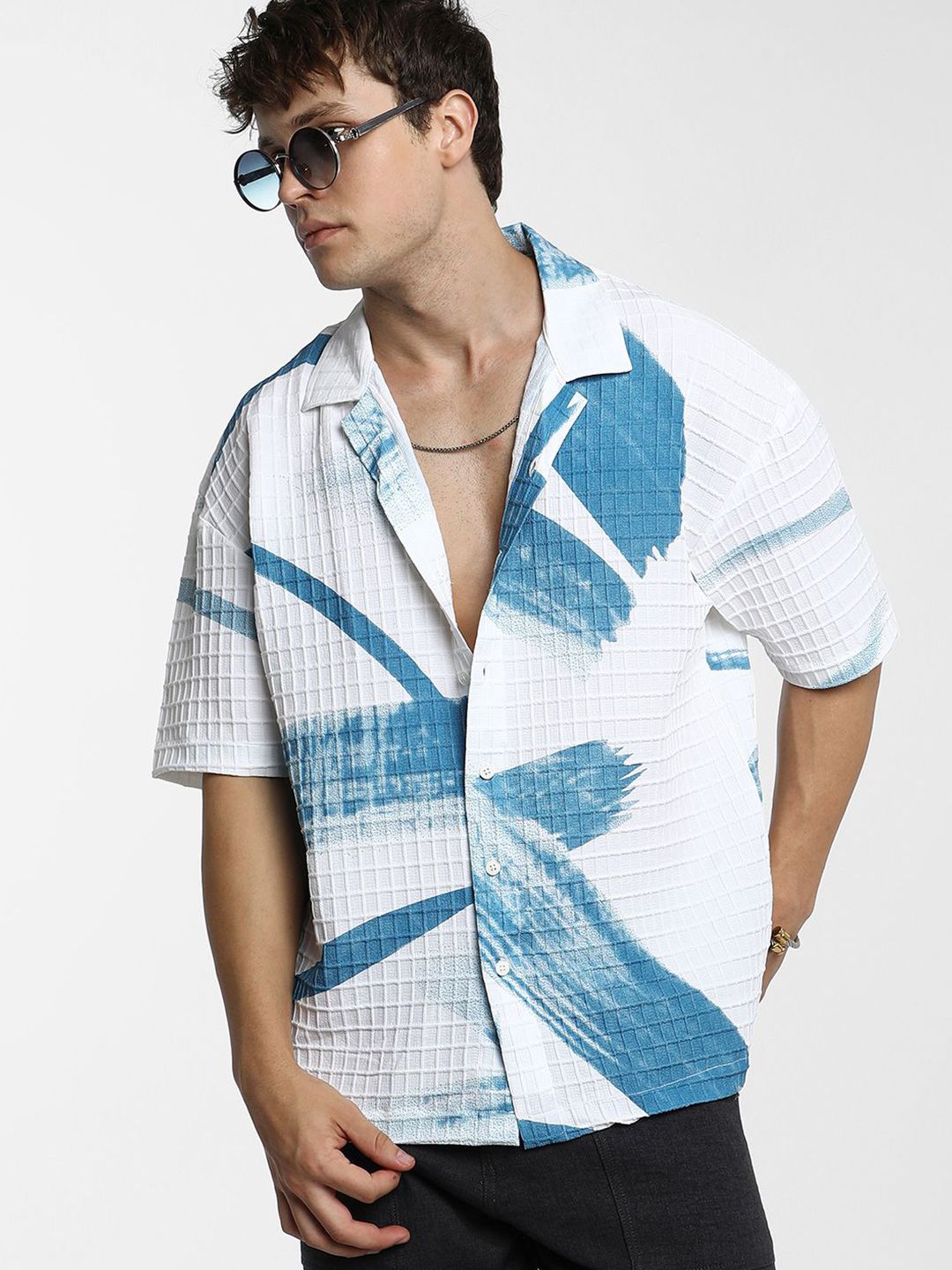 CAHOOT Men Comfort Cuban Collar Graphic Printed  Oversized Casual Shirt