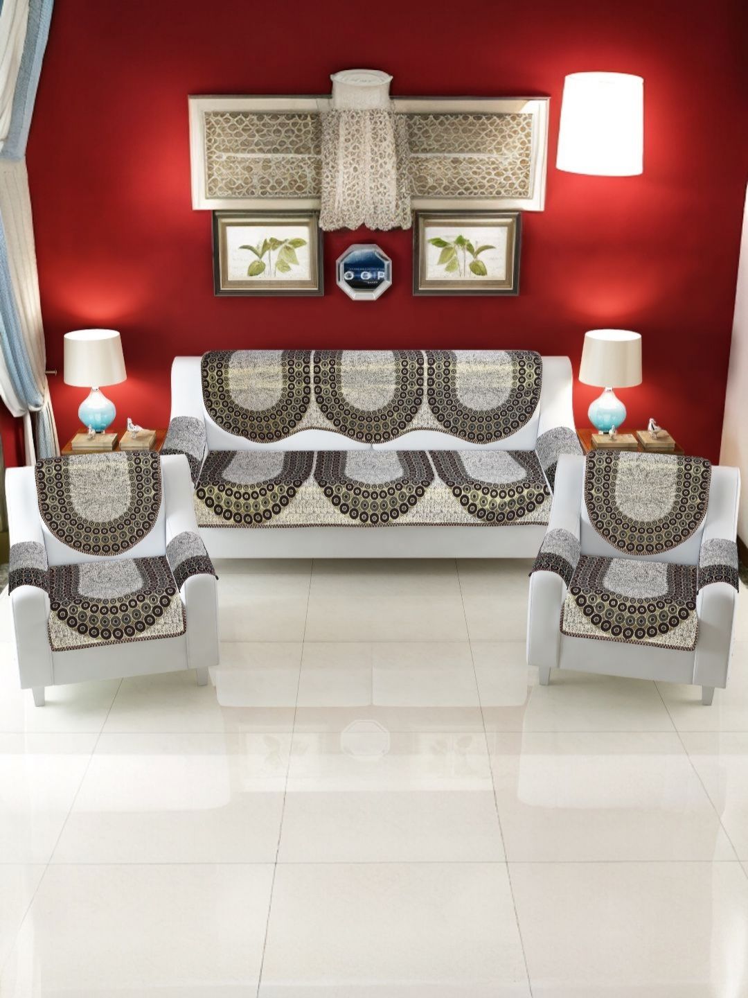 BIGGER FISH Autumn Pattern Chenille Cotton 5 Seater Sofa Cover with Arms Cover-22x28In