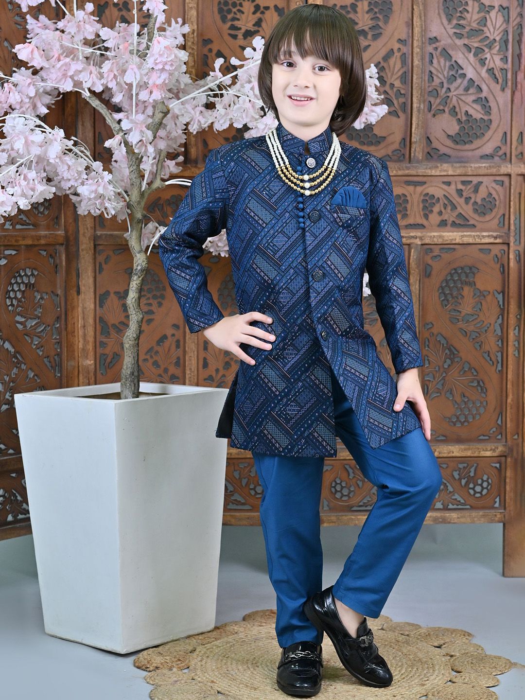 ahhaaaa Boys Self-Design Indo-Western Sherwani