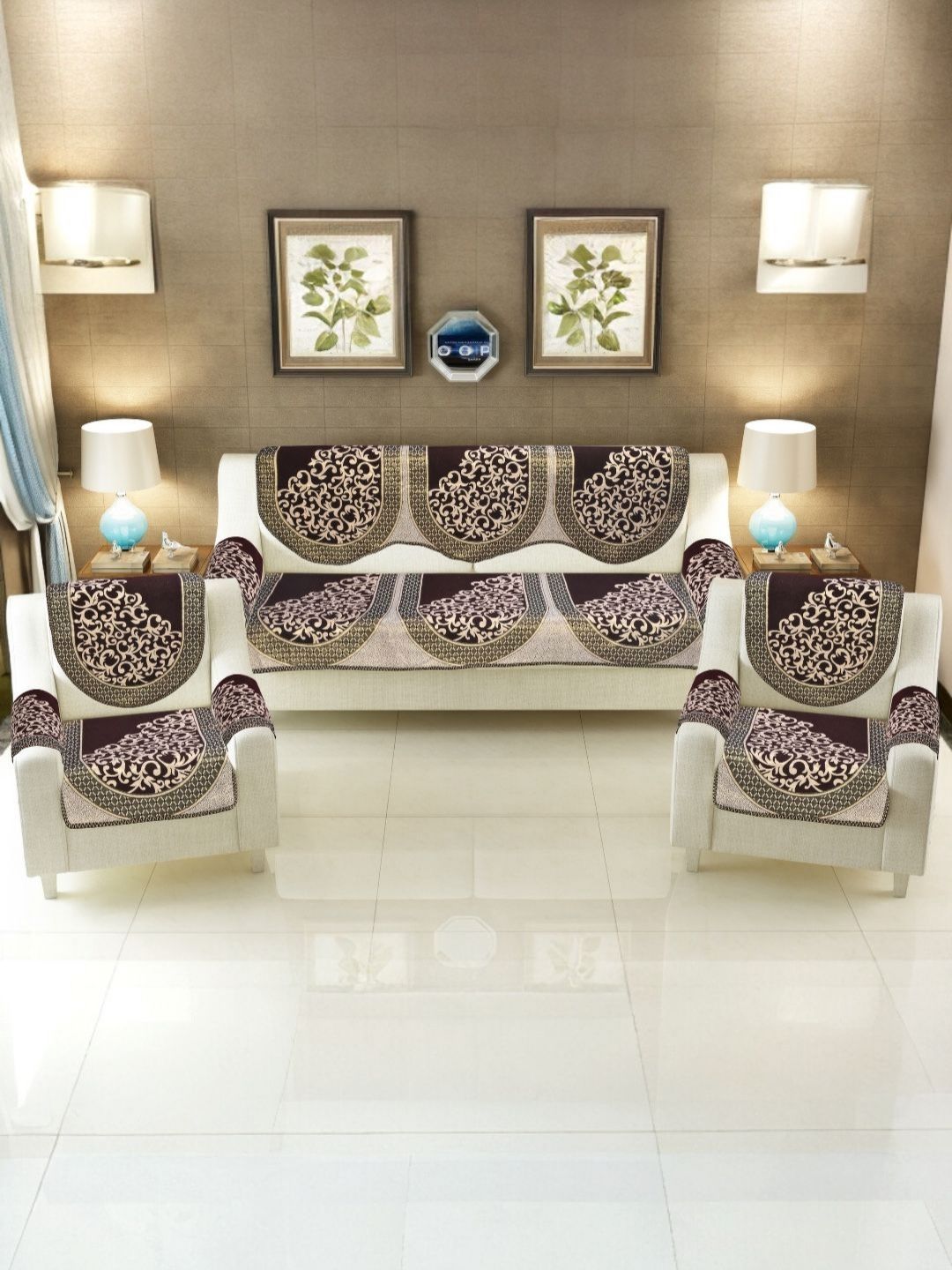 BIGGER FISH Cotton Washable 10PC Straight 5 Seater Sofa Cover with Arms Cover-22x28In