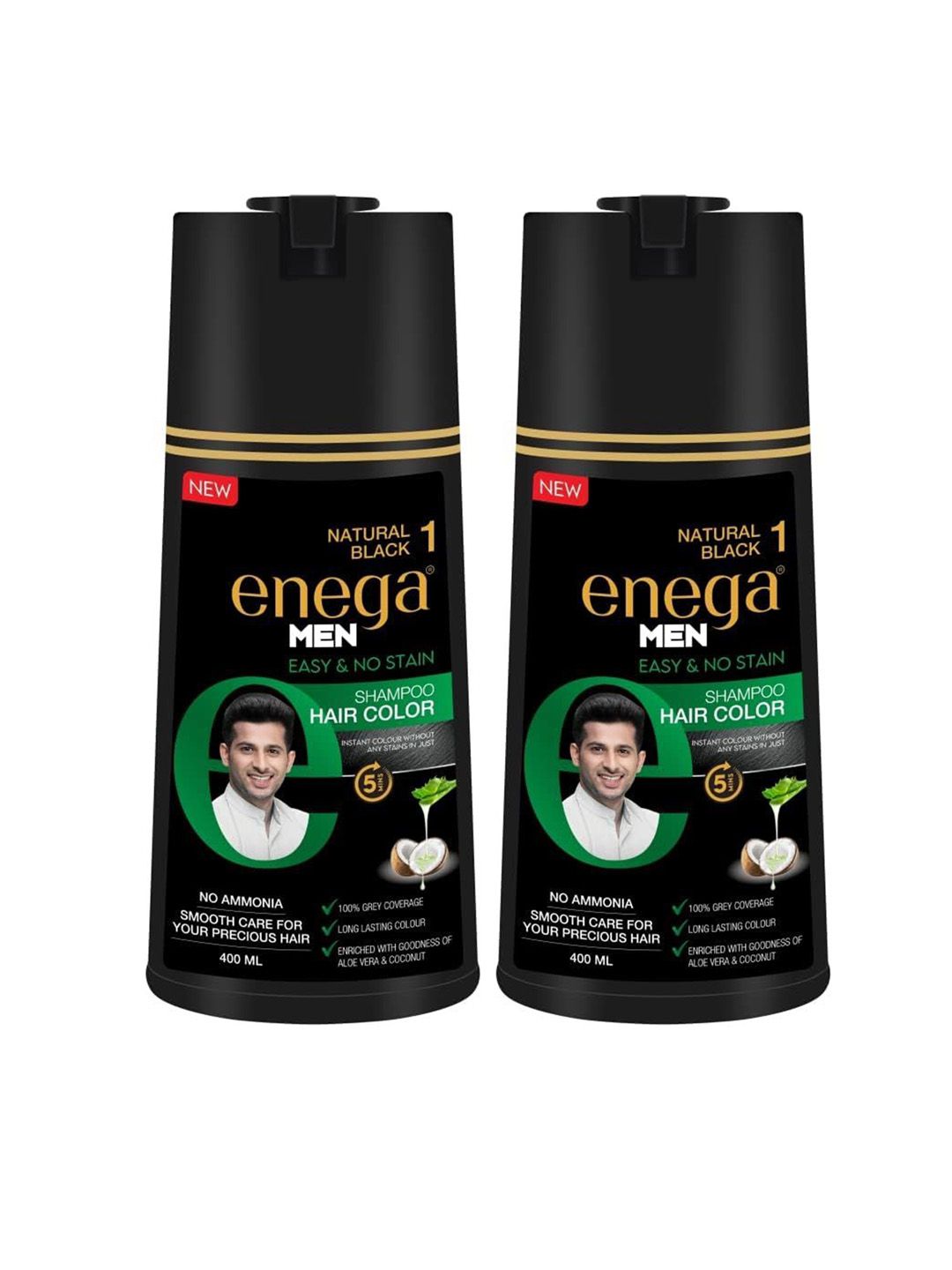 Enega Set Of 2 Long Lasting Permanent Shampoo Hair Colour - 400ml Each - Natural Black