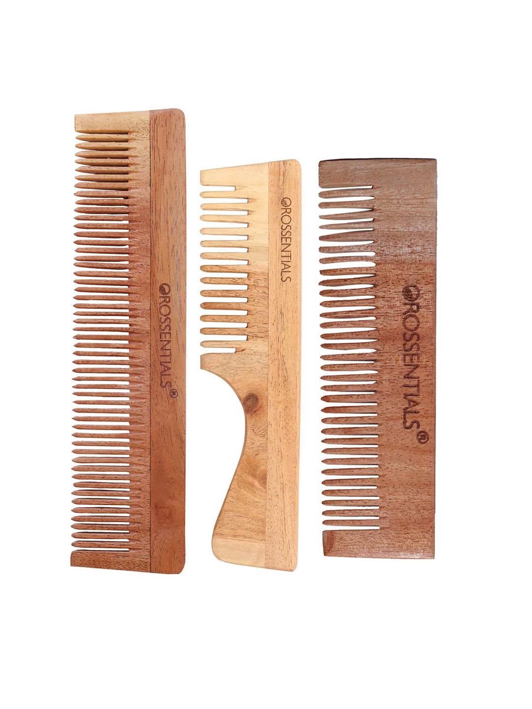 OROSSENTIALS Set Of 3 Neem Wooden Comb - Brown