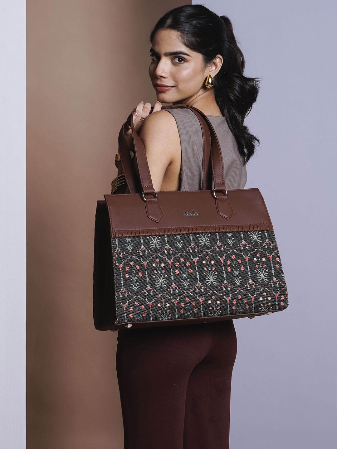 Buy ZOUK Floral Printed Structured Shoulder Bag - Handbags for