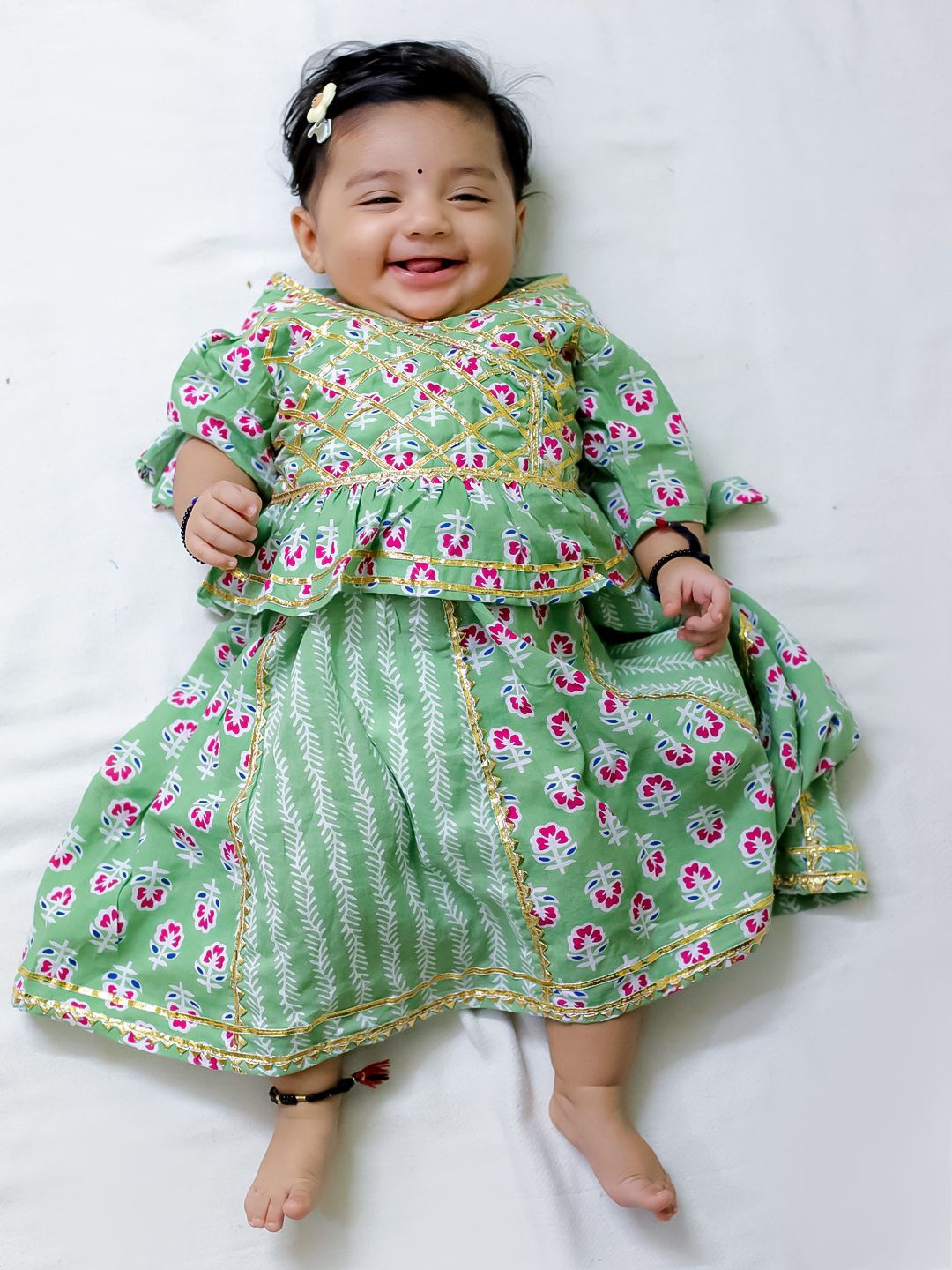 BownBee Girls Printed Pure Cotton Ready to Wear Lehenga & Blouse