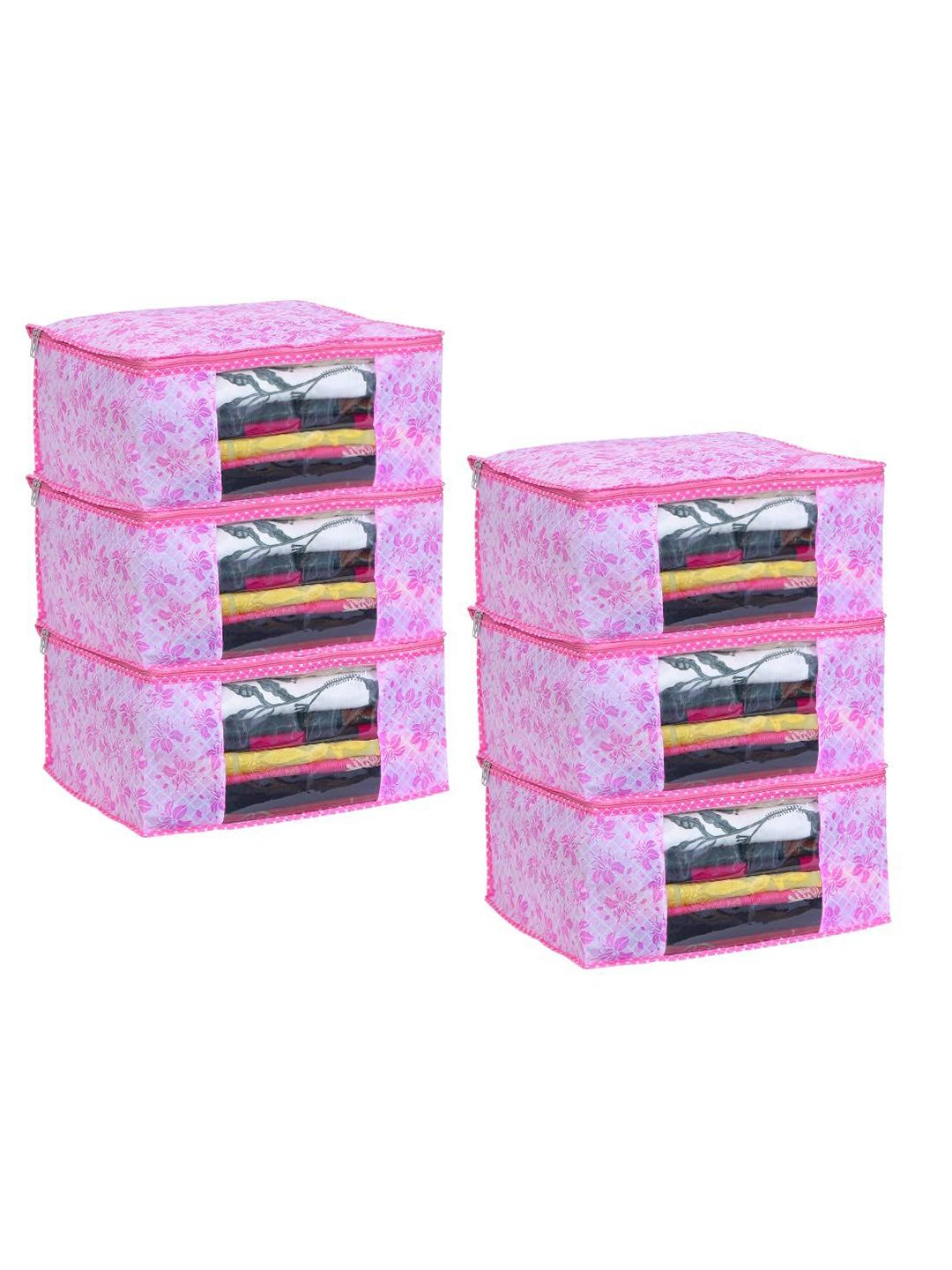prettykrafts Pink & Purple 6 Pieces Printed Foldable Saree Organisers