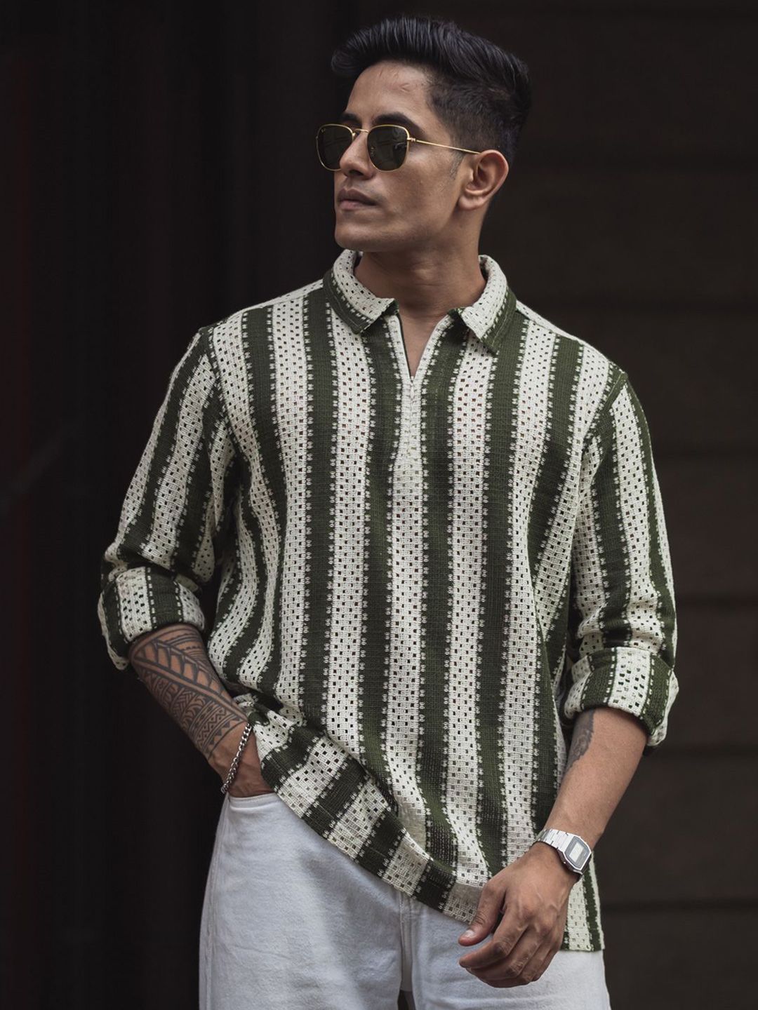 Powerlook Striped Polo Collar Pure Cotton Relaxed Fit T-shirt deal from myntra