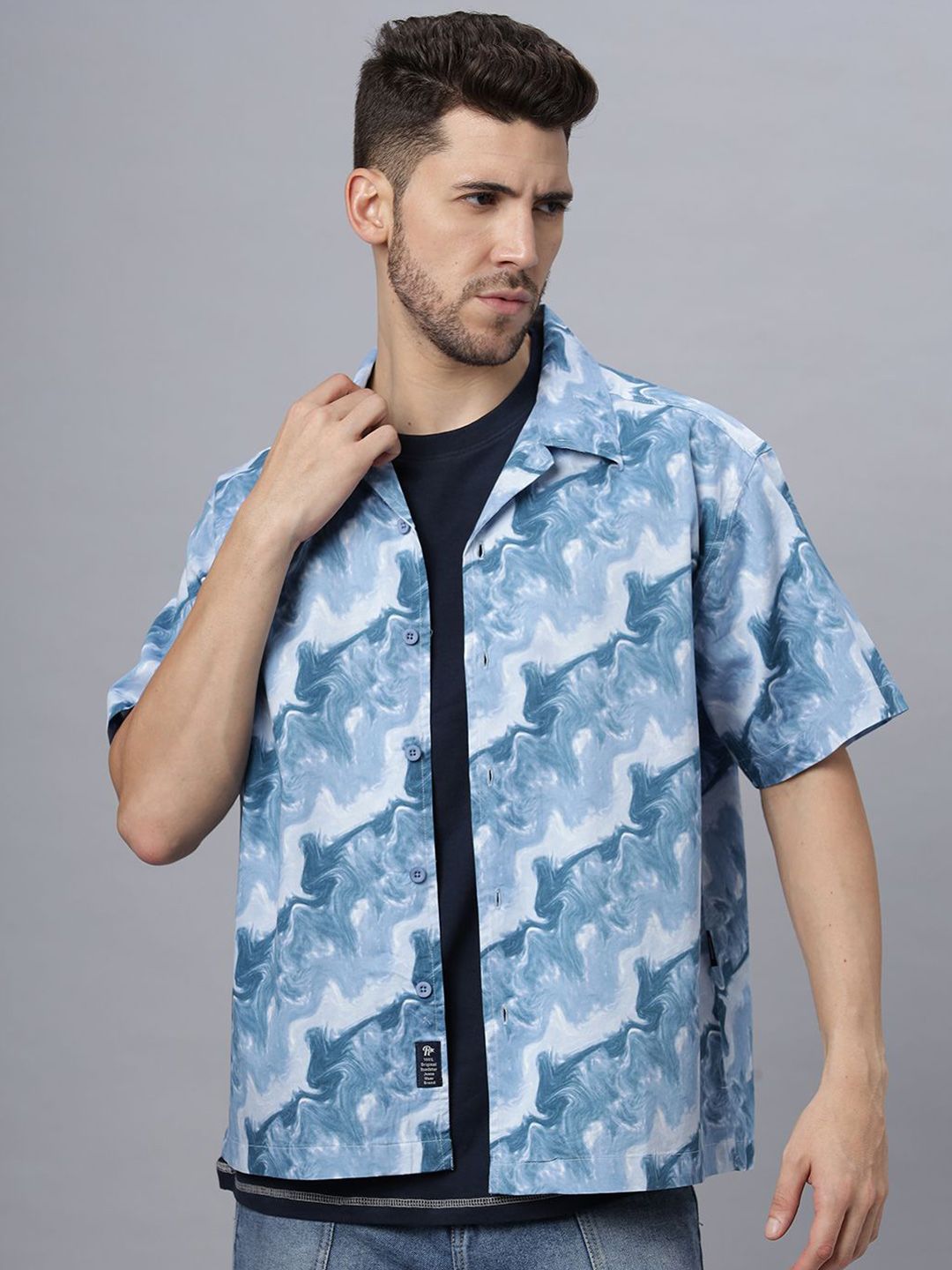 The Roadster Lifestyle Co. Men Relaxed Cuban Collar Abstract Printed Cotton Casual Shirt