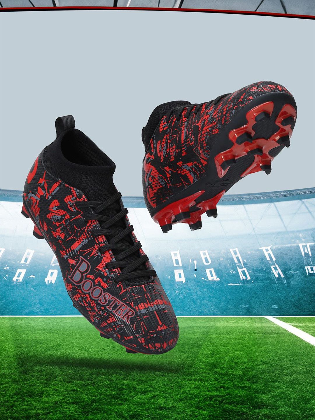 Aivin Men Black And Red Booster Pro Football Shoes