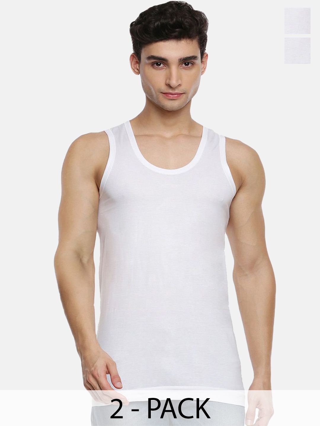 Ramraj Pack of 2 Men White Scoop Neck Sleeveless Cotton Innerwear Vest