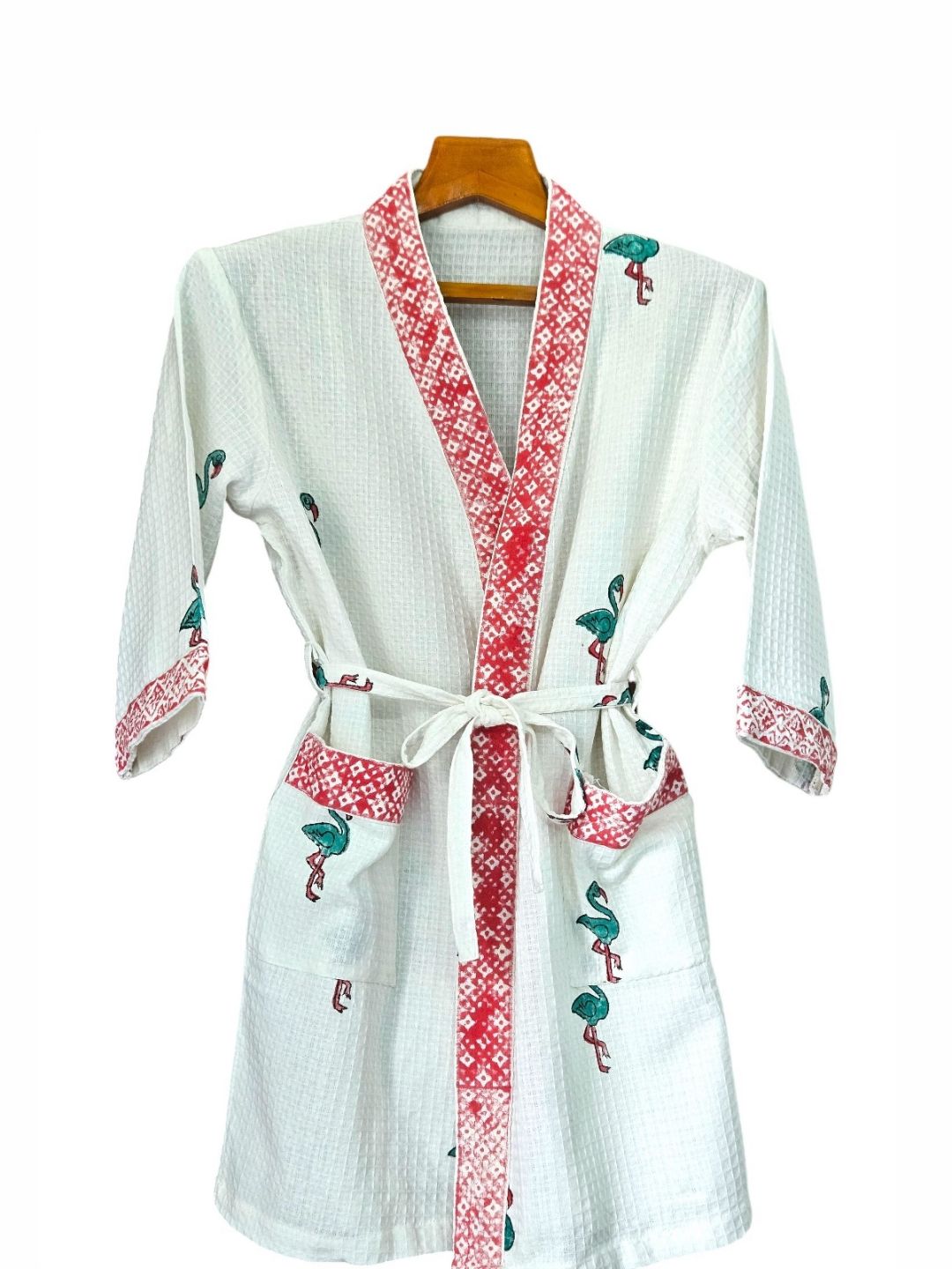 Feels Like Home Kids White and Red Printed Cotton Bath Robe