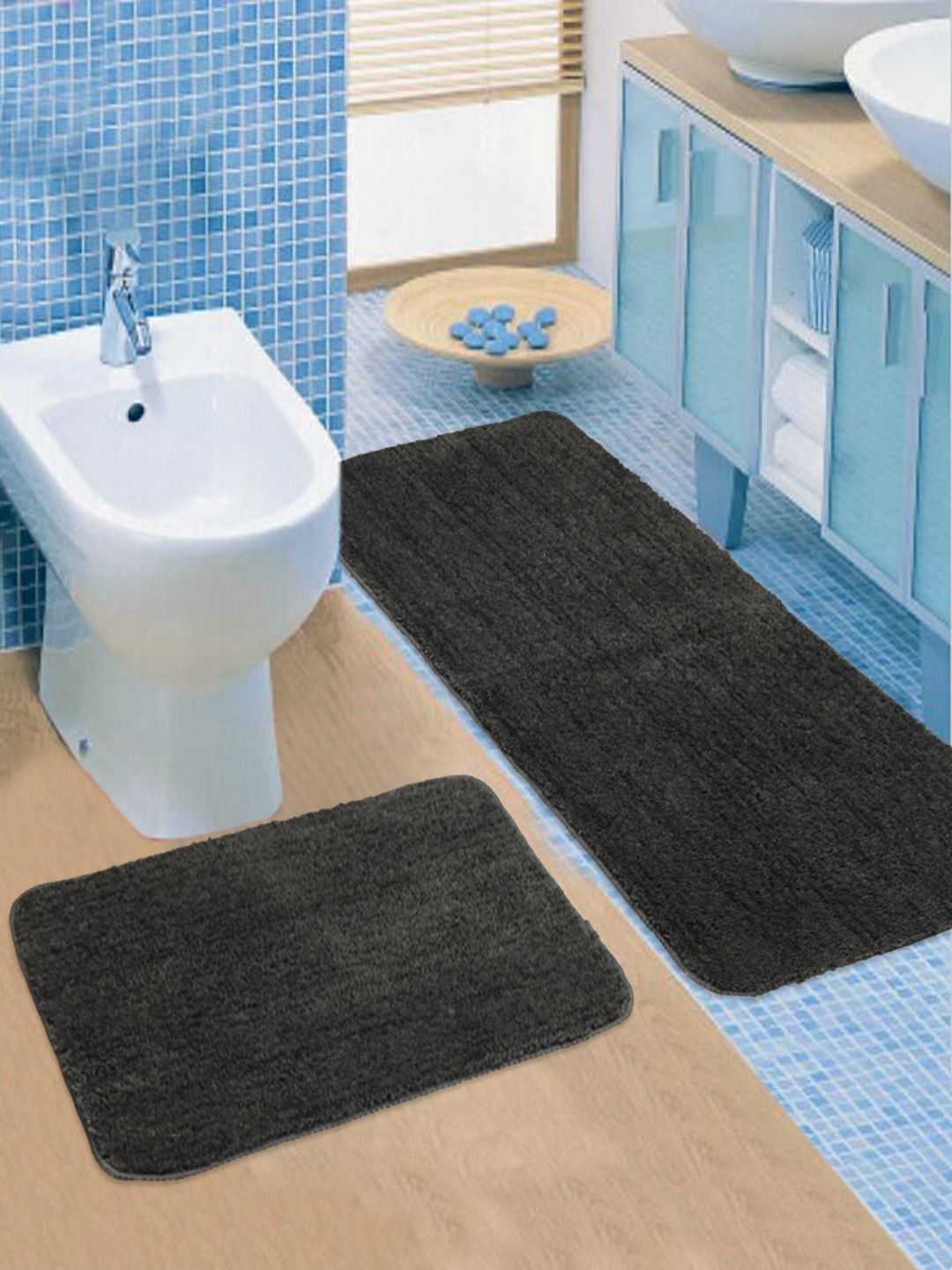 Saral Home Grey 2 Pieces Textured Microfibre Anti Skid Bath Mats