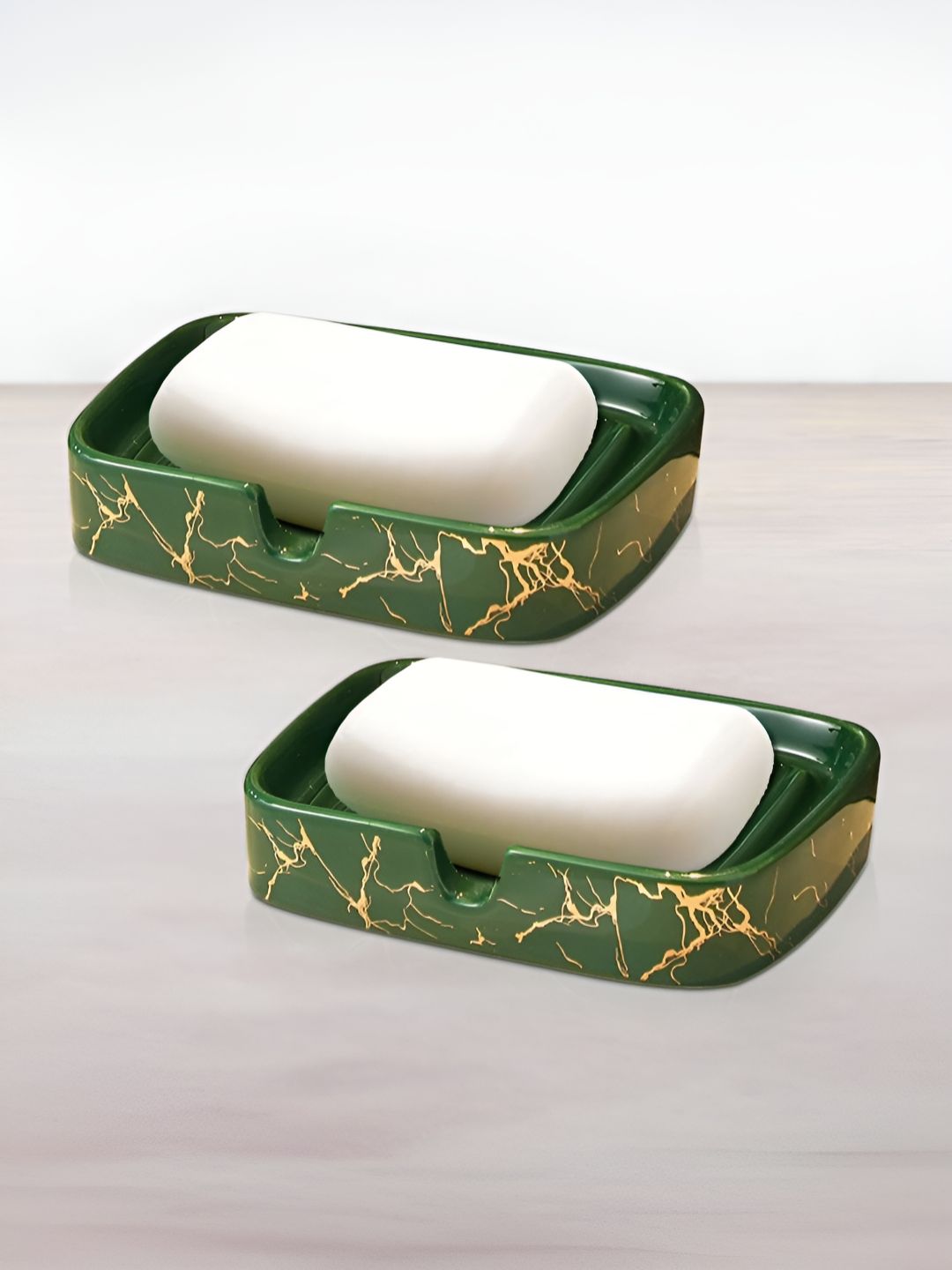 UMAI Green 2 Pieces Abstract Printed Ceramic Soap Dishes
