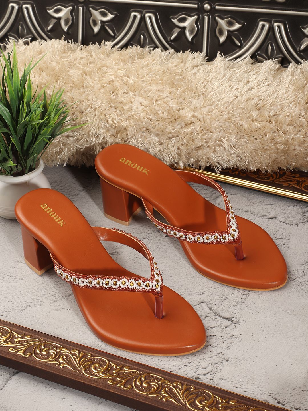 Anouk Embellished Ethnic Block Sandals