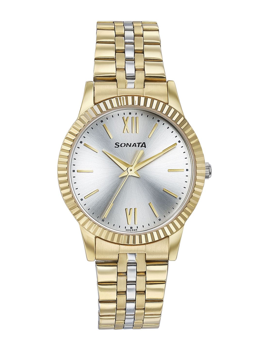 Sonata Glam Gold Quartz Analog With Silver Dial Watch For Women - 87062bm01w