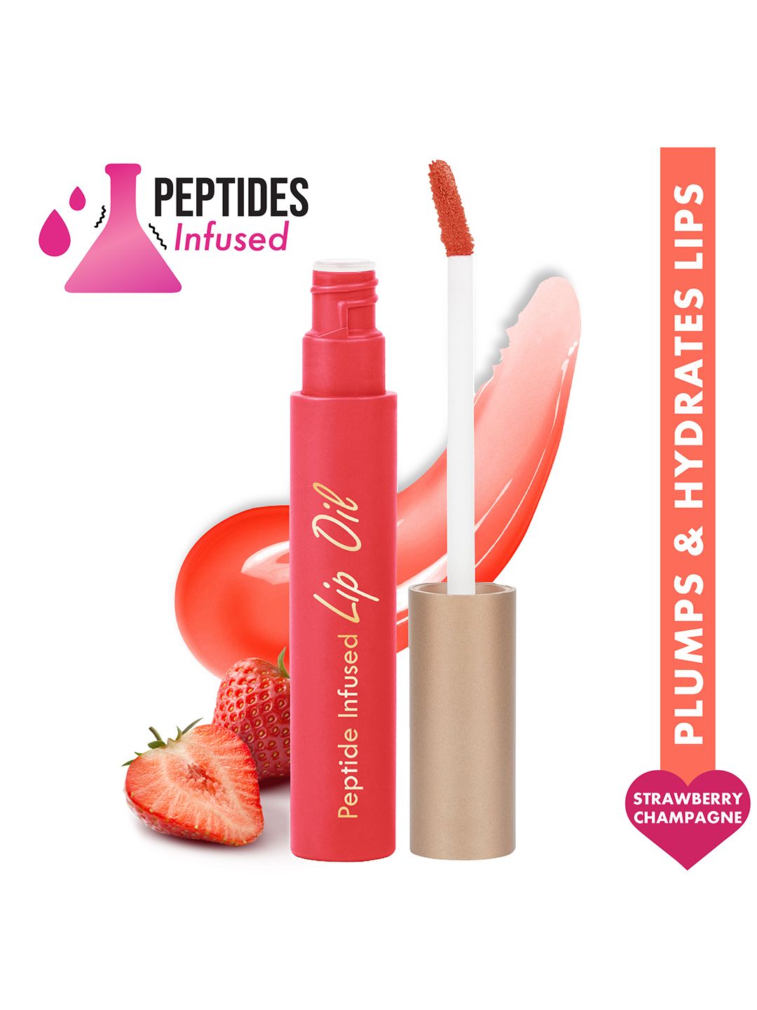 Insight Cosmetics Peptide Infused Non-Sticky Tinted Lip Oil- 4.5gm -Strawberry Champagne