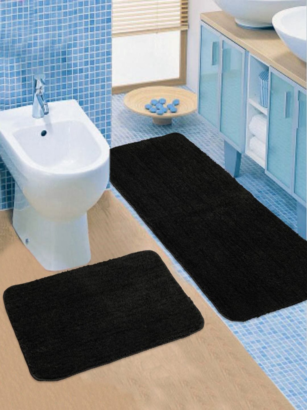 Saral Home Black 2 Pieces Microfibre Anti Skid Bathmat & Runner