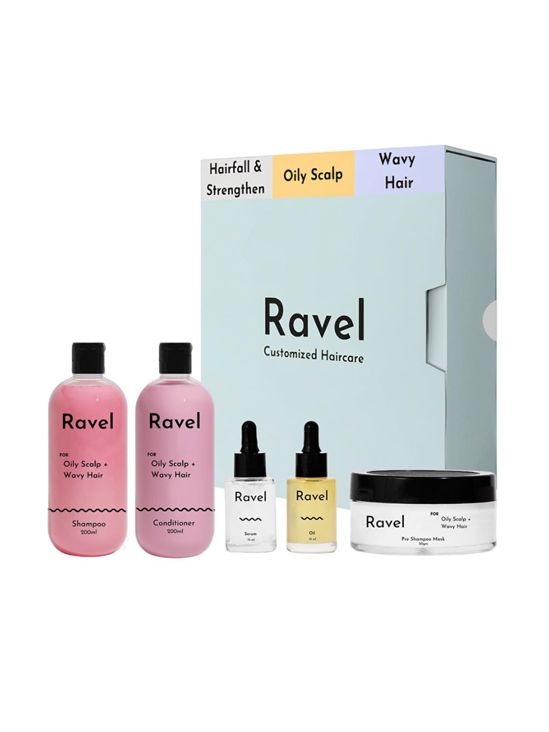 Ravel Hair Fall Control Shampoo, Conditioner, Oil, Serum & Pre Shampoo Mask Gift Set
