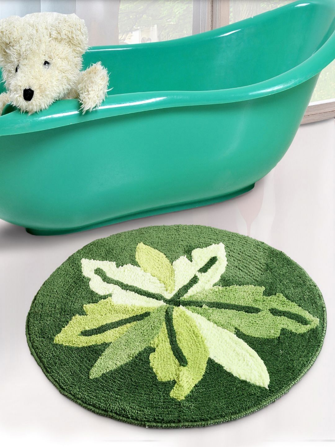 Saral Home Green Cotton 2200 GSM Anti-Skid Round Bath Mats