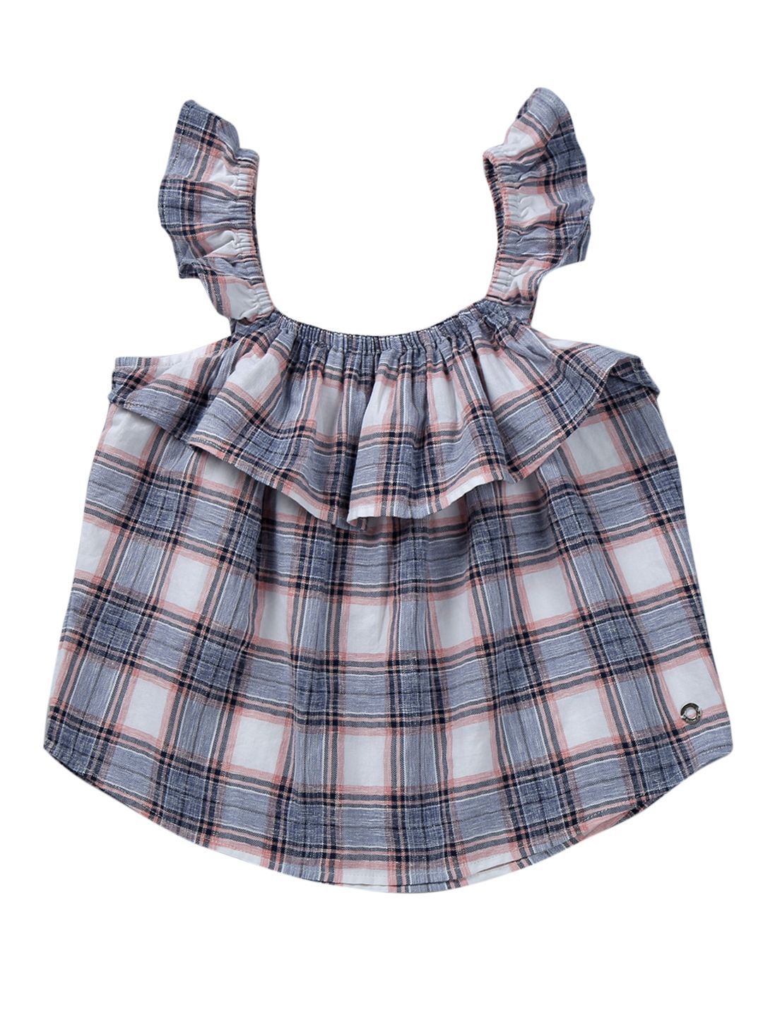 Gini and Jony Girls Checked Off-Shoulder Cotton Top
