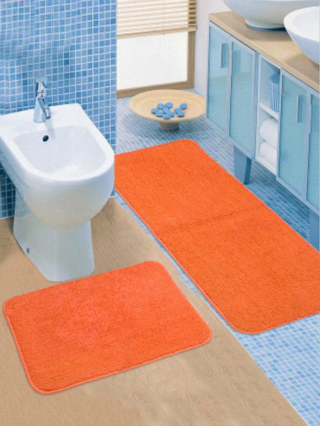 Saral Home Orange 2 Pieces Microfibre Anti Skid Bath Mats