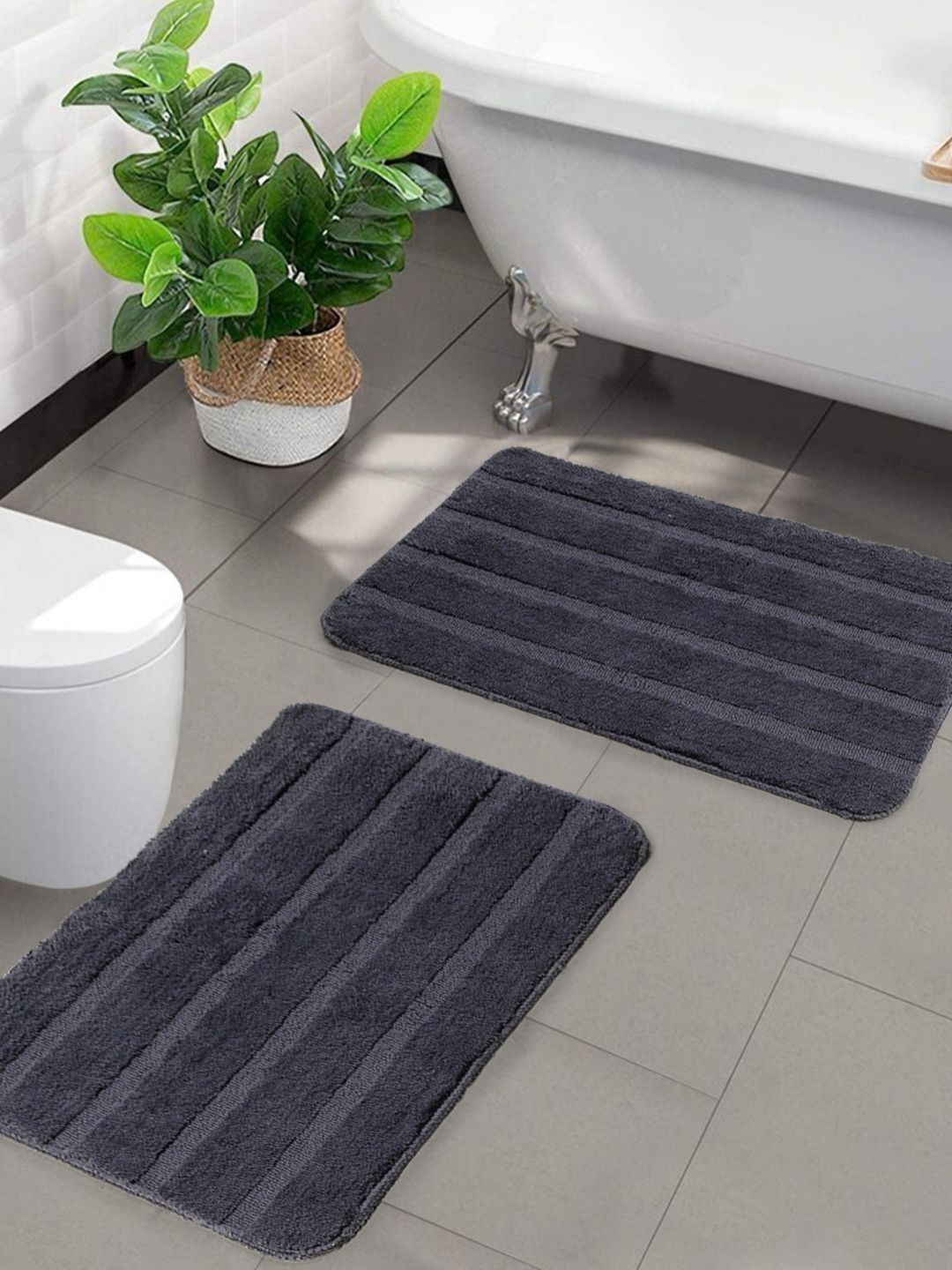 Saral Home Grey 2 Pieces Microfibre Anti Skid Bath Mats