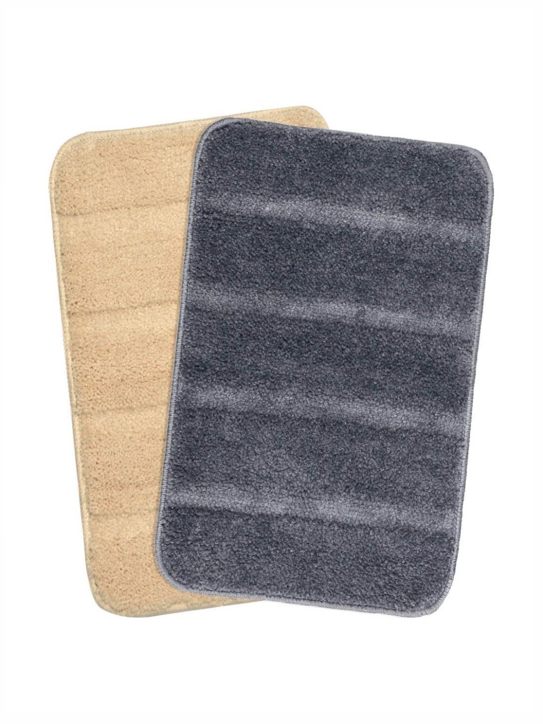 Saral Home Beige & Blue 2 Pieces Microfibre Anti Skid Bath Mats
