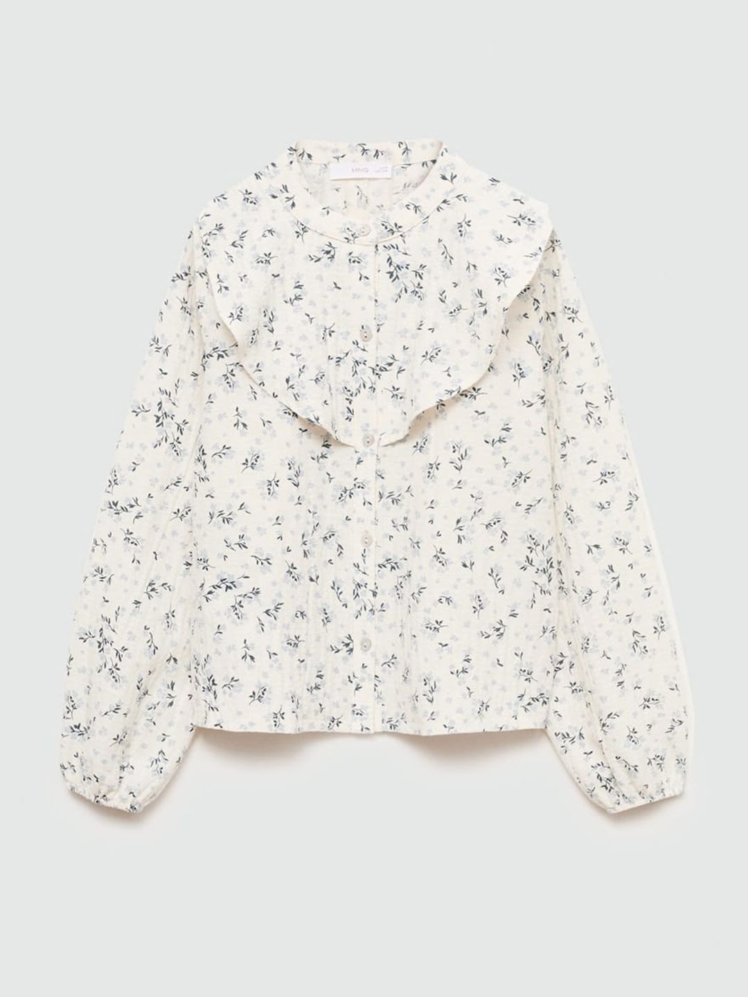 Mango Kids Girls Floral Print Puff Sleeve  Shirt Style Top with Ruffle Detail