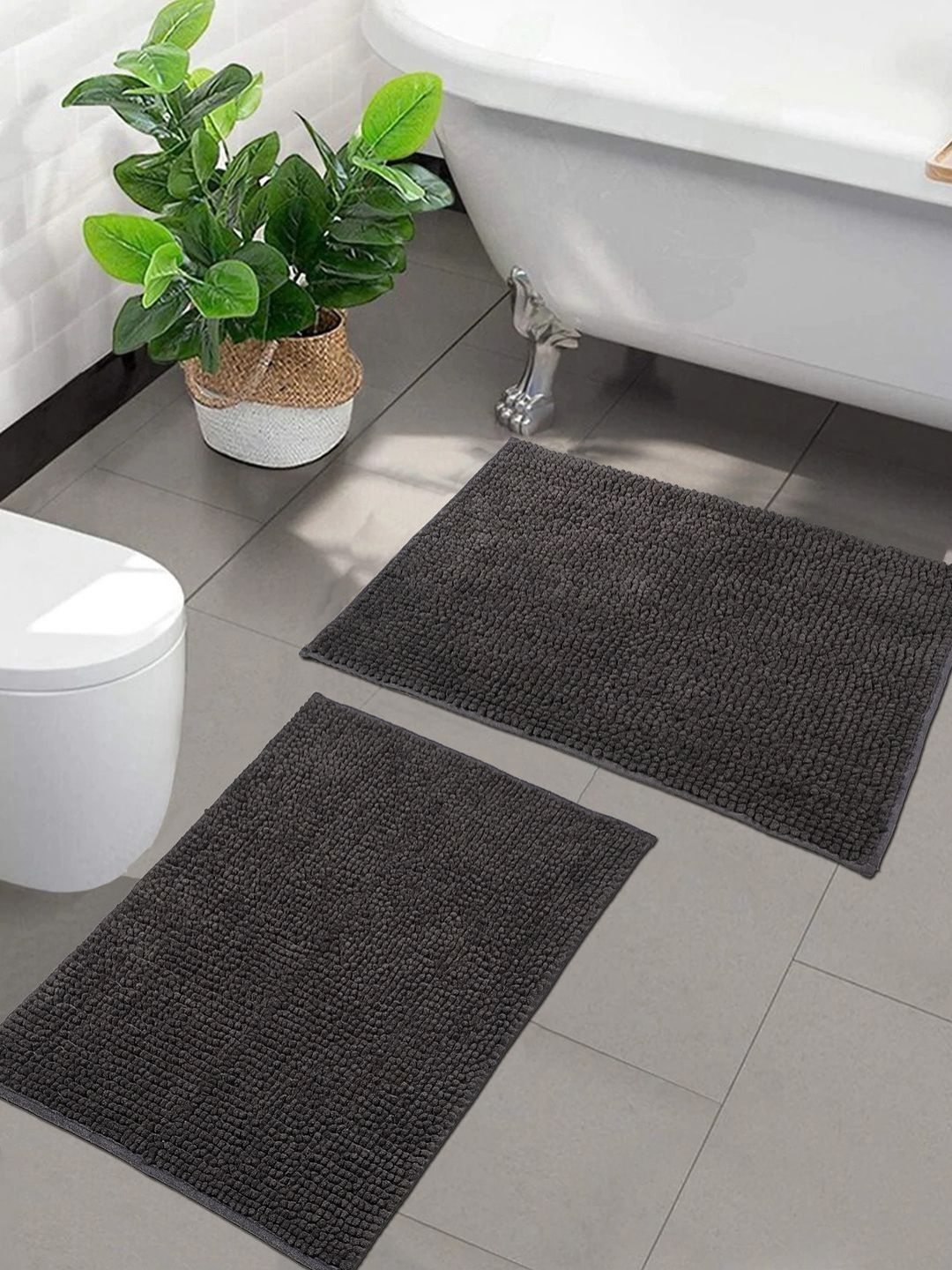 Saral Home Dark Grey 2 Pieces Microfibre 2200 GSM Bathmats