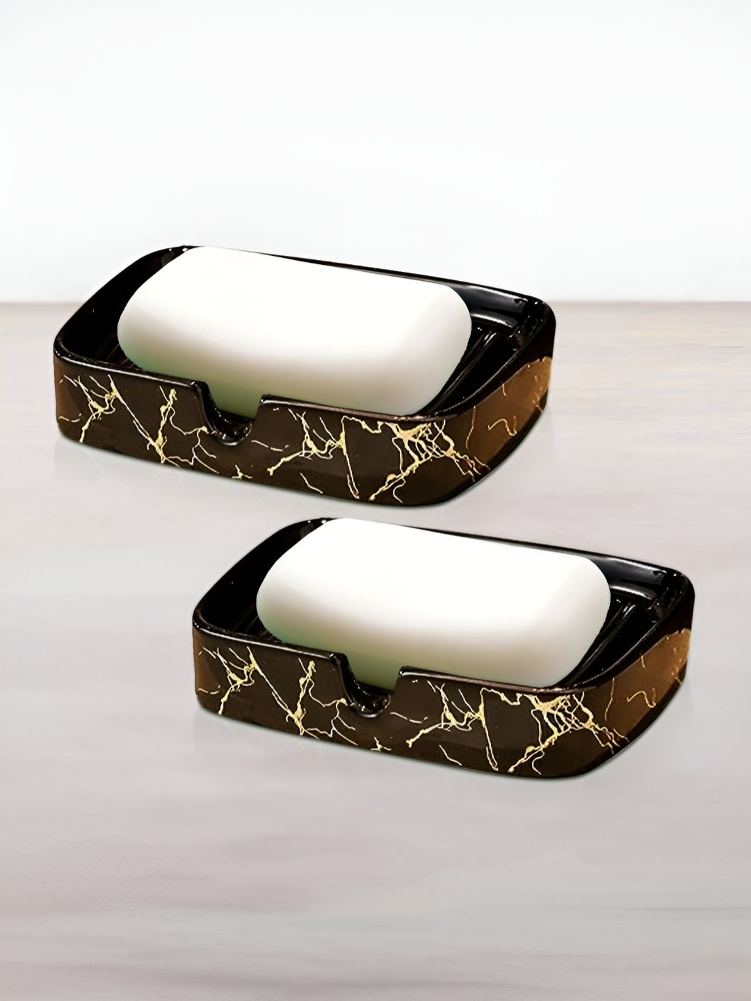 UMAI Brown & Gold-Toned 2 Piece Abstract Ceramic Soap Dish