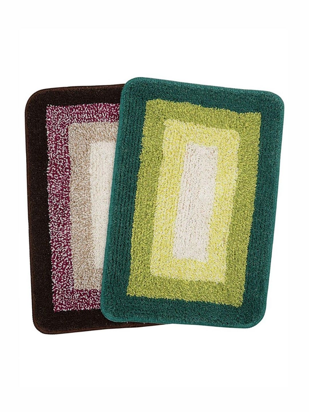 Saral Home Green & Brown 2 Pieces Colorblocked Anti Skid Bath Mats