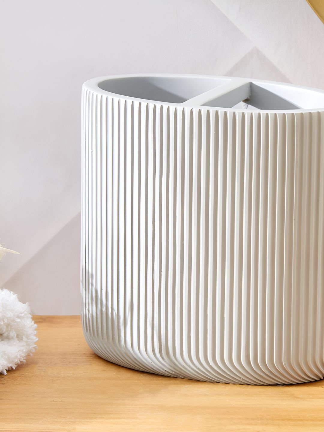 Home Centre Grey Striped Tooth Brush Holder