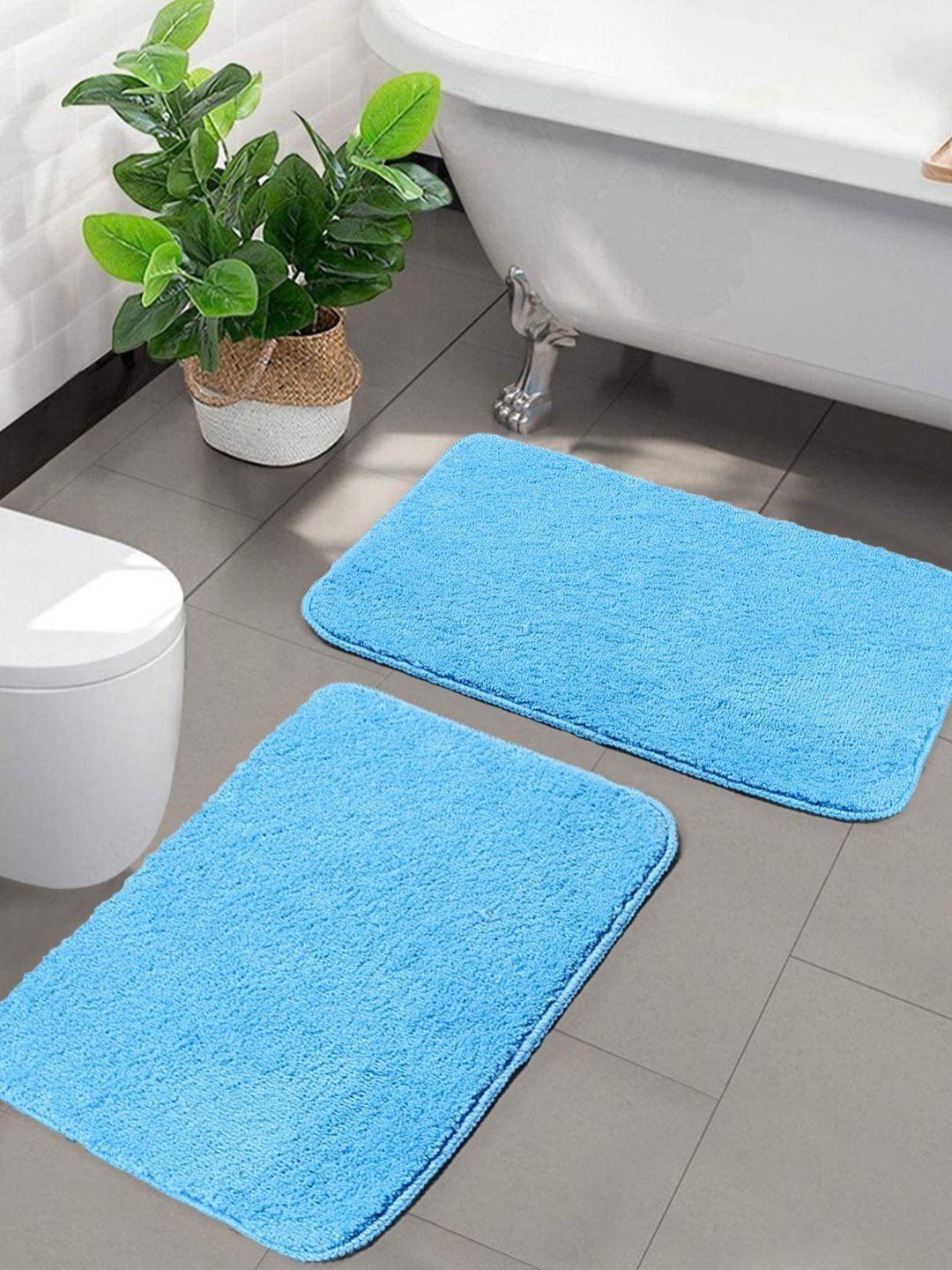 Saral Home Turquoise Blue 2 Pieces Microfibre 2200 GSM Anti-Skid Bath Mats