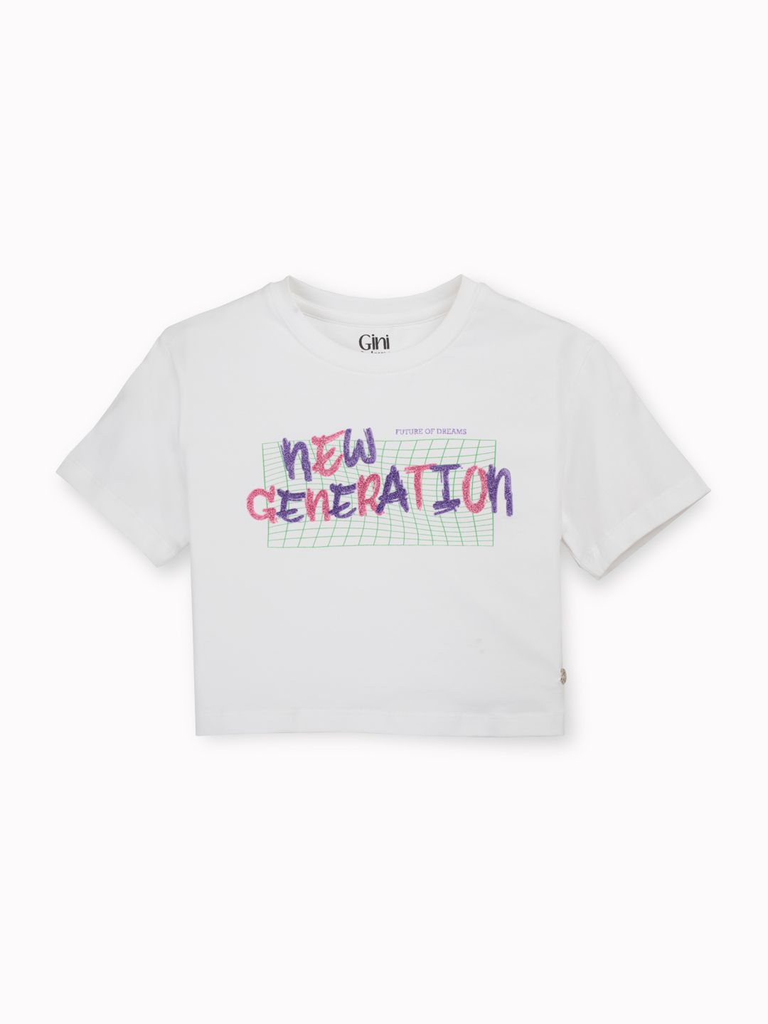 Gini and Jony Girls Typography Printed Round Neck Cotton Crop T-shirt