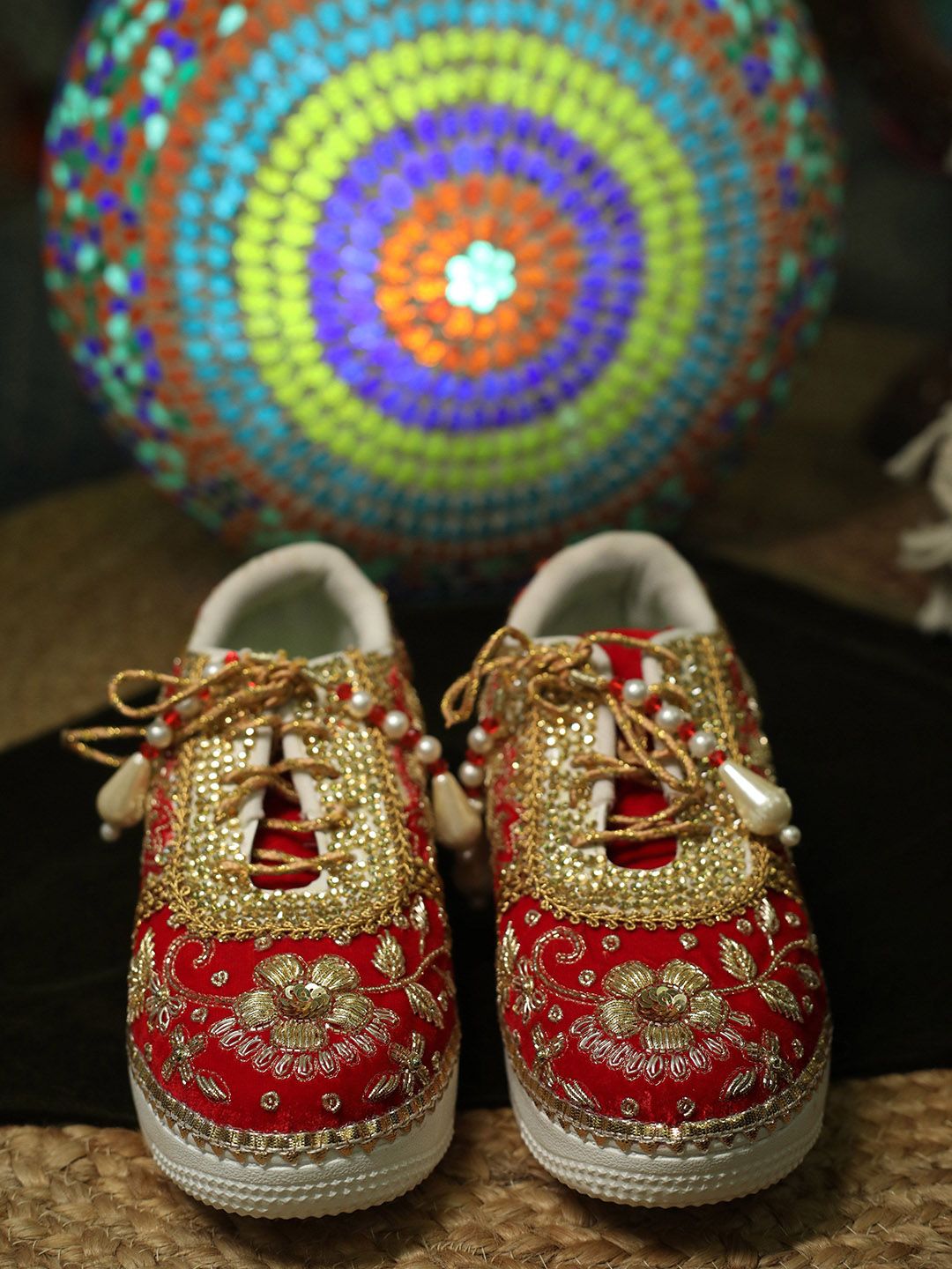 ALL ABOUT TOE Women Woven Design Ethnic Embellished Leather Sneaker