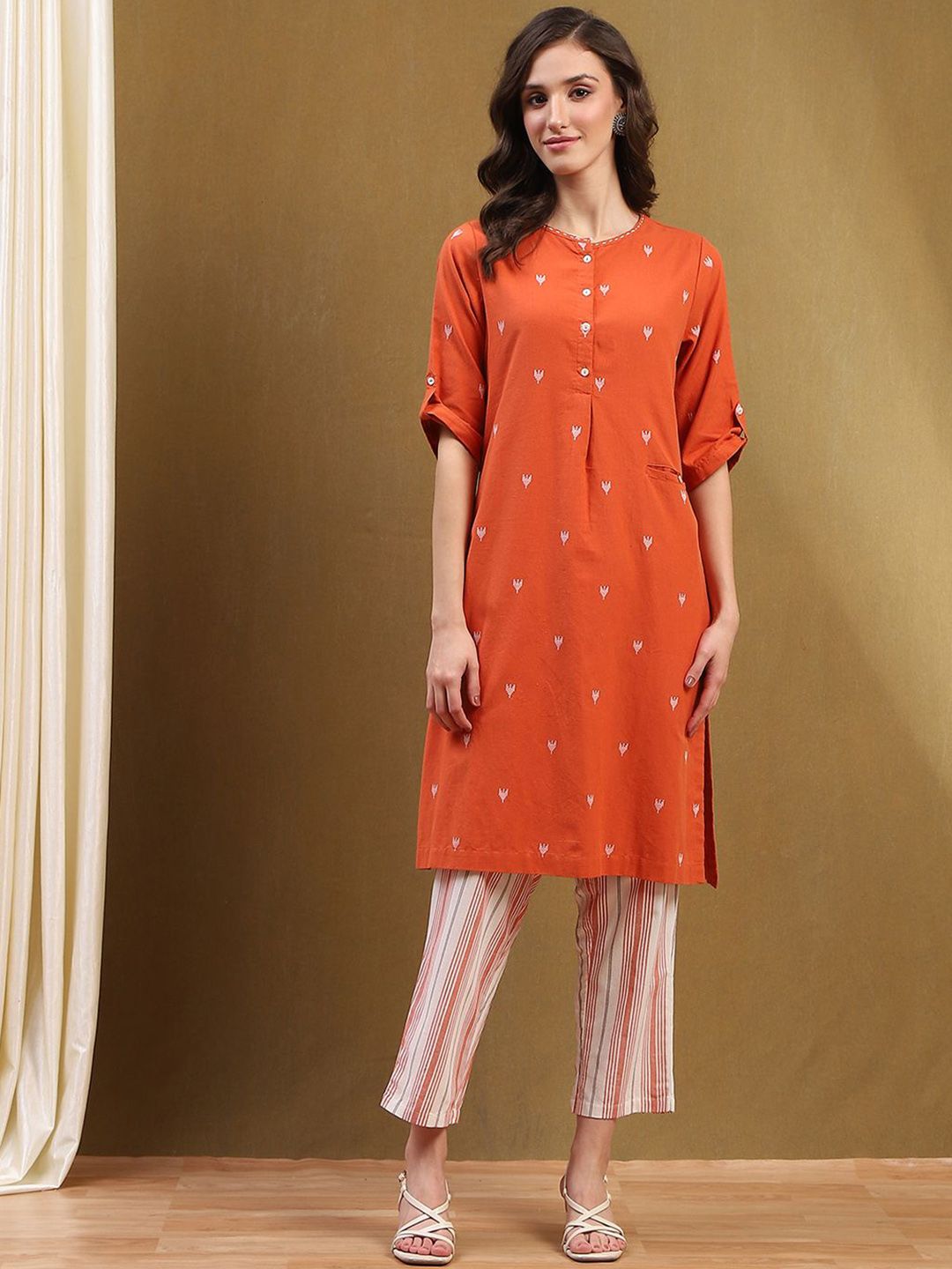 Biba Biba Women Printed Pure Cotton Kurta With Trousers & With Dupatta