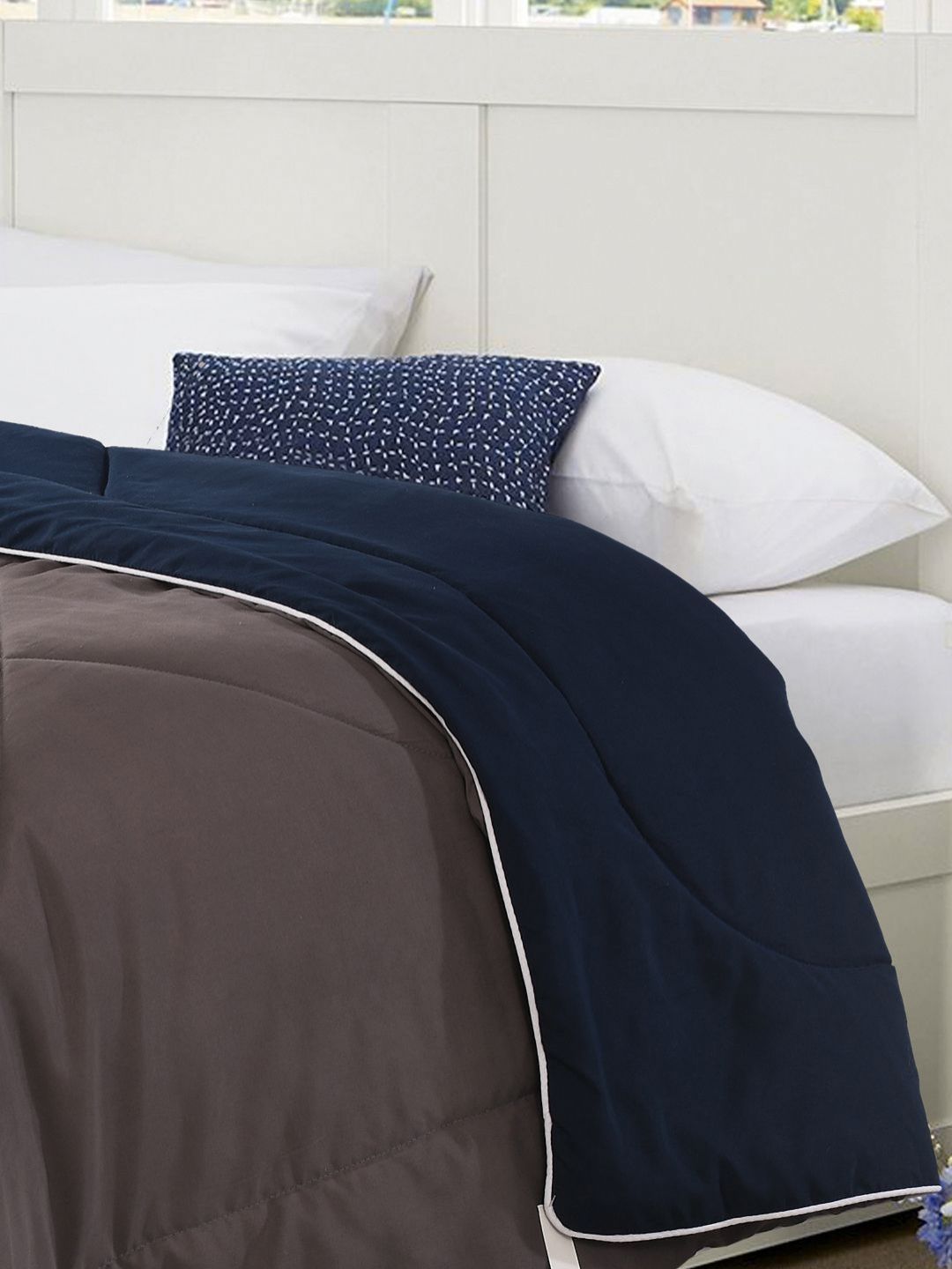 Saral Home Grey & Navy Blue Microfiber AC Room Reversible Single Bed Comforter