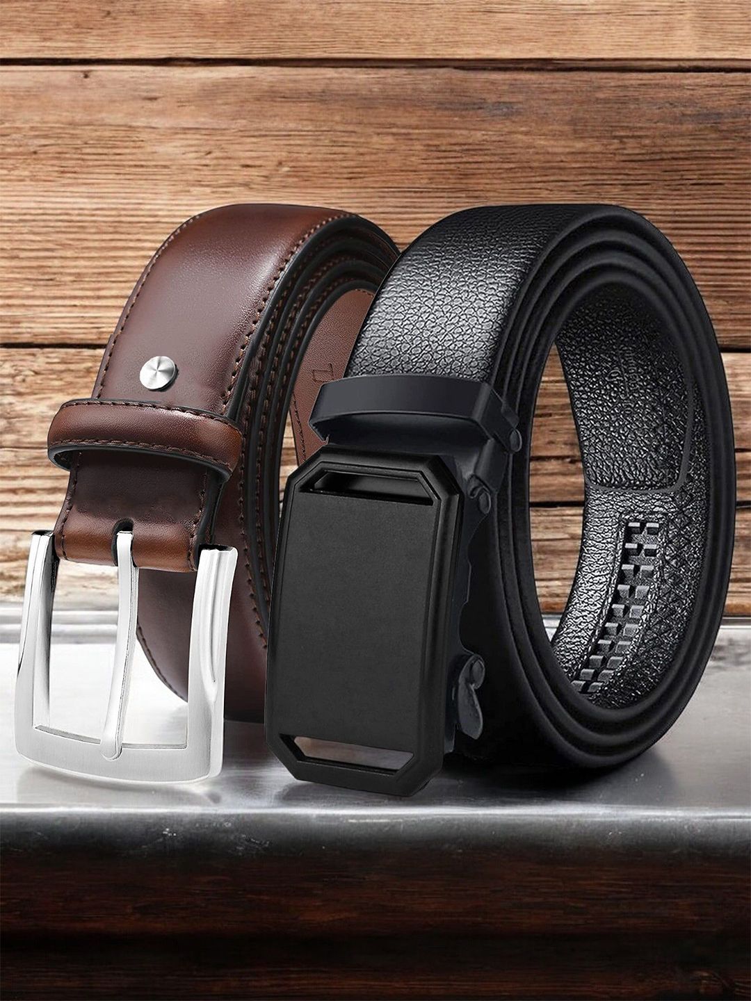 The Roadster Lifestyle Co. Set Of 2 Men Textured Formal Belts