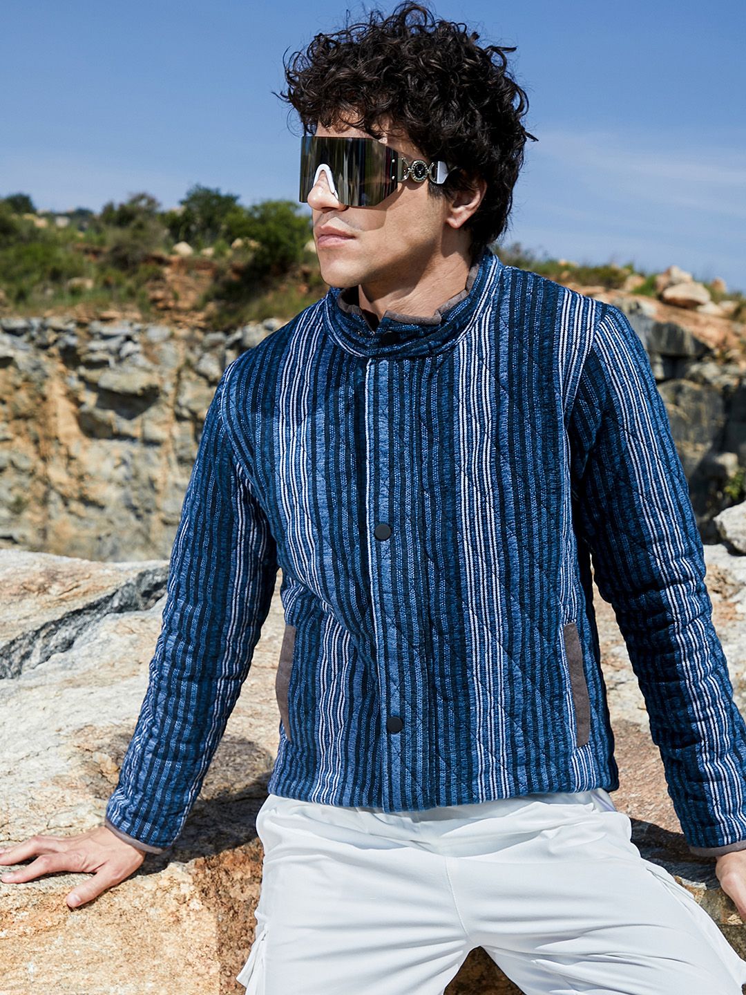 CAHOOT Men Striped Lightweight Cotton Bomber Jacket