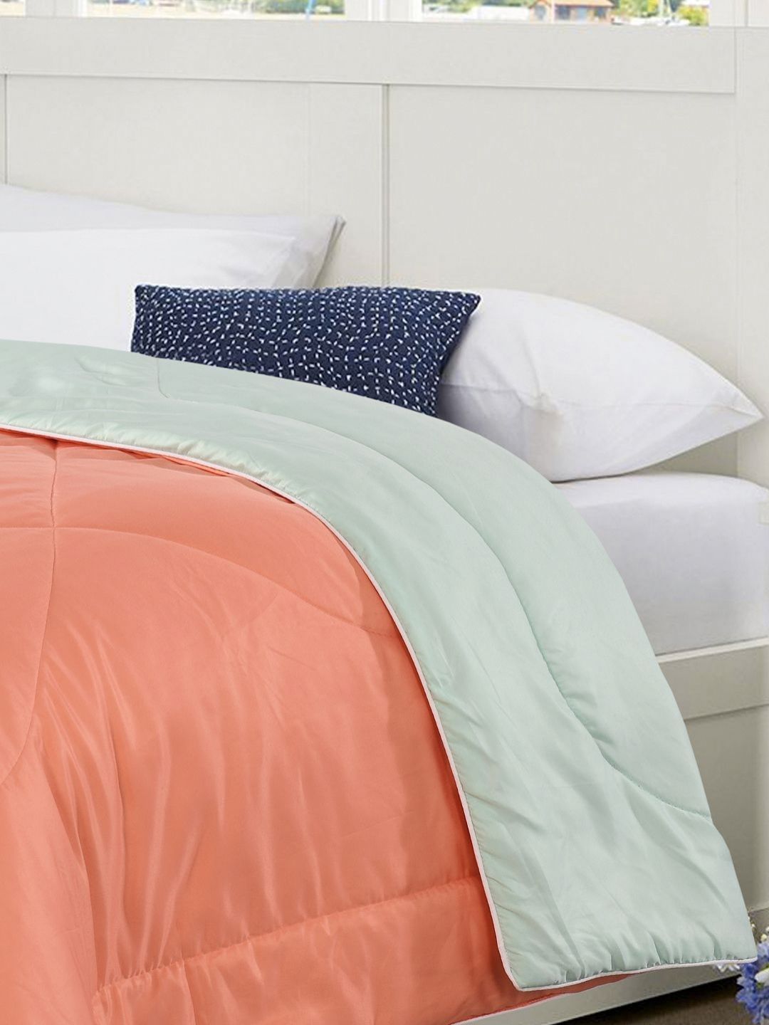 Saral Home Peach-Coloured & Blue Microfiber AC Room Reversible Single Bed Comforter