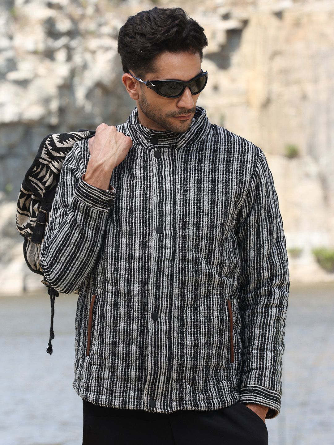 CAHOOT Men Striped Lightweight Biker Jacket