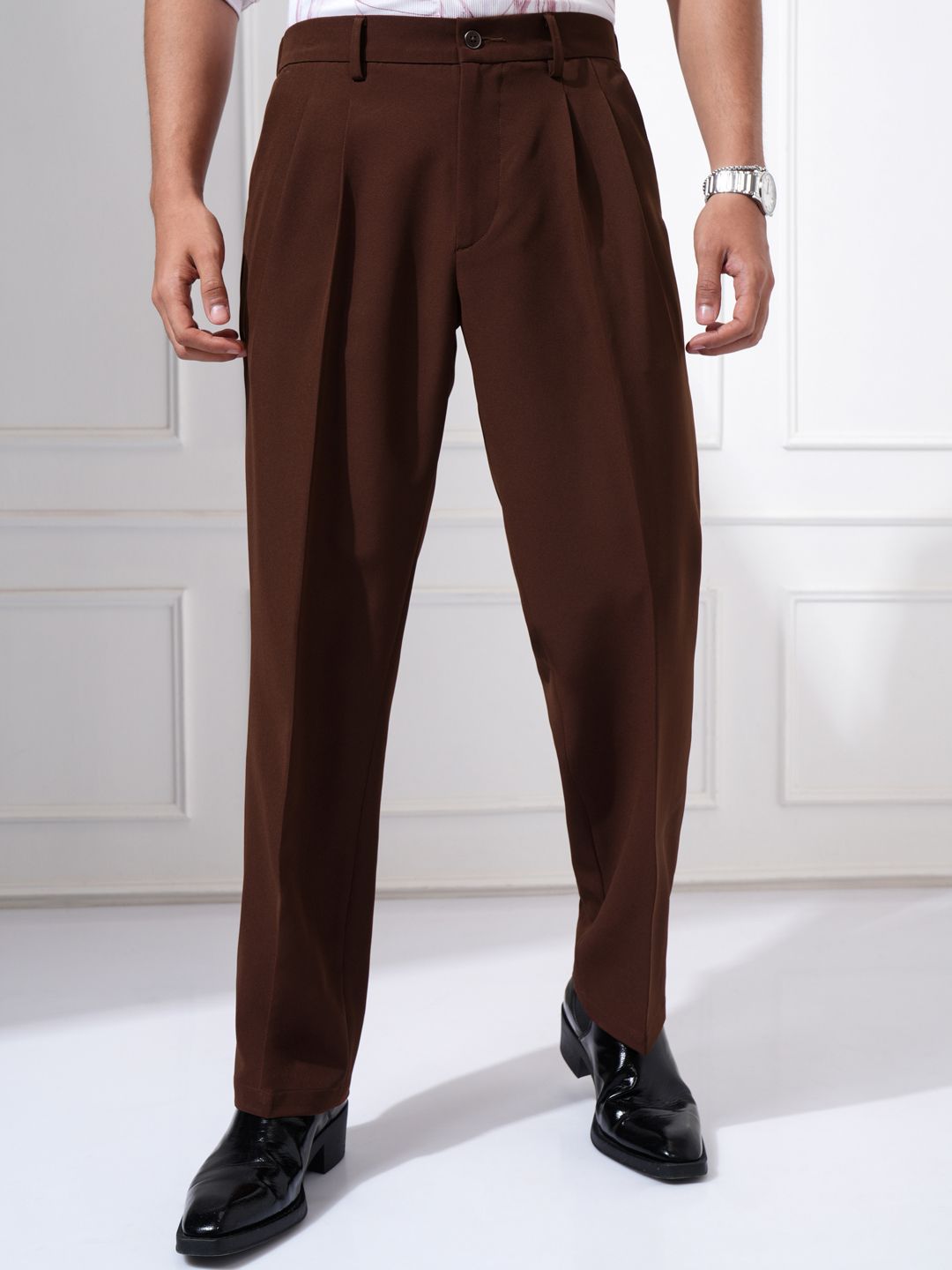 Buy HIGHLANDER Men Straight Fit Formal Trousers - Trousers for Men